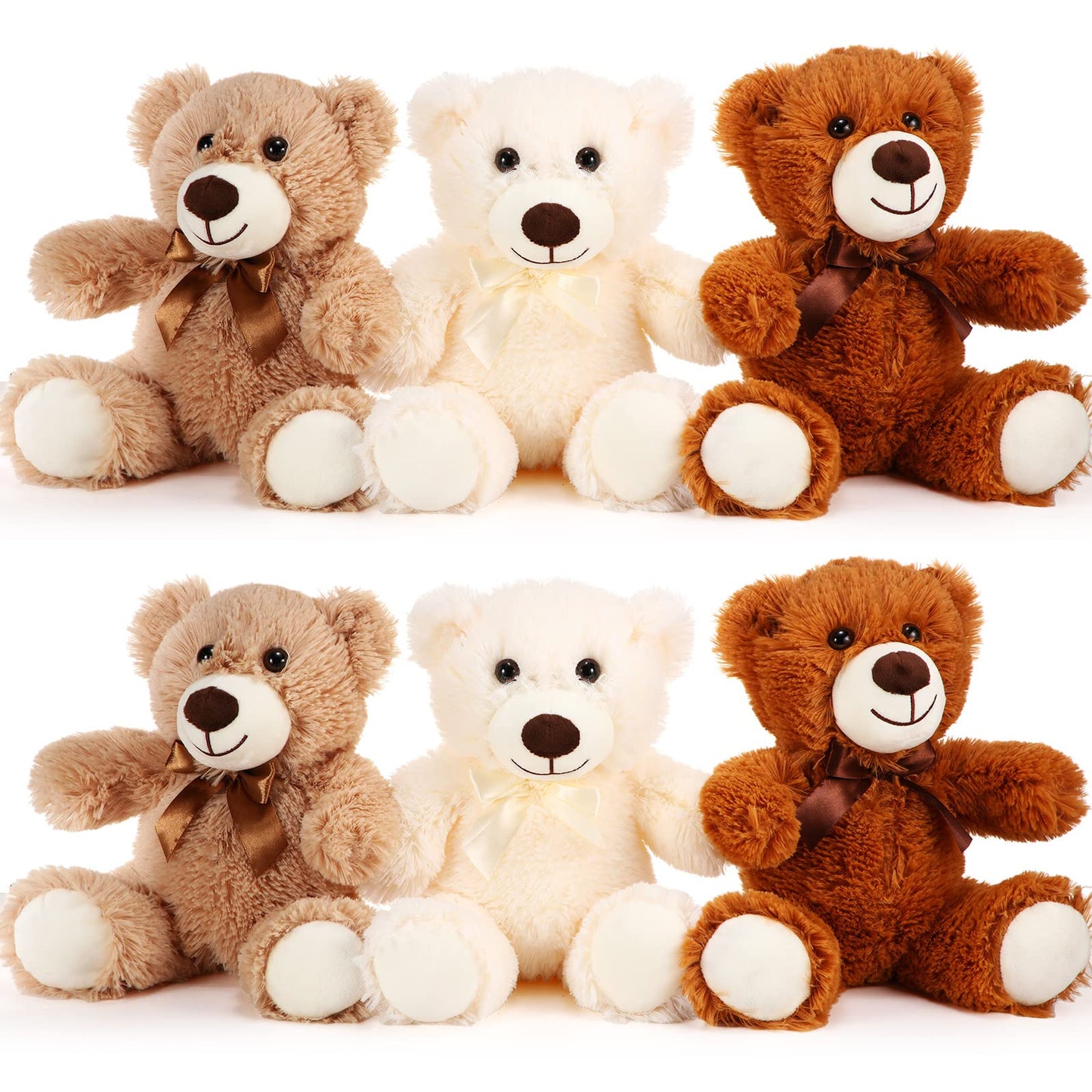 HyDren 6 Pcs Bear Stuffed Animal Plush Toys Soft Plush Dolls Bear Sleeping and Playing Toys for Baby Shower Decoration Boy(Fuzzy Style,Brown)