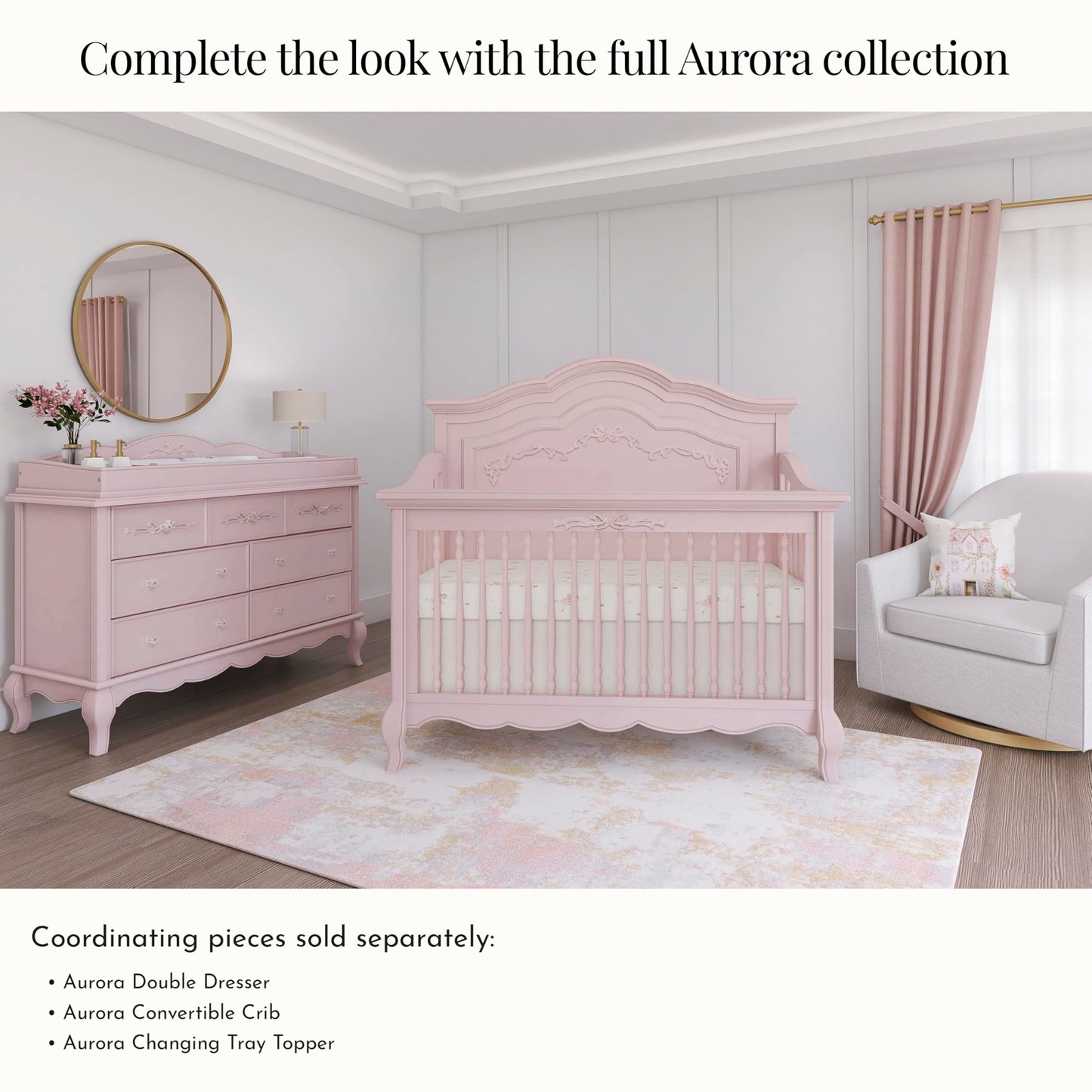 Evolur Aurora 5-in-1 Convertible Crib in Ivory Lace, Greenguard Gold Certified, Features 3 Mattress Height Settings, Sturdy and Spacious Baby Crib, Wooden Furniture