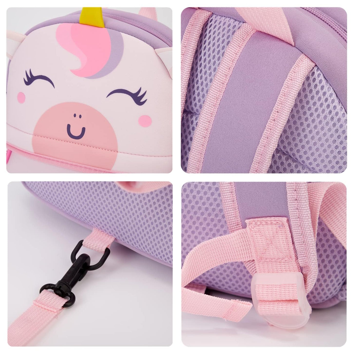 KK CRAFTS Preschool Toddler Backpack with Leash, 3D Cute Cartoon Neoprene Animal Schoolbag for Kids Boys Girls(Pink Dinosaur)