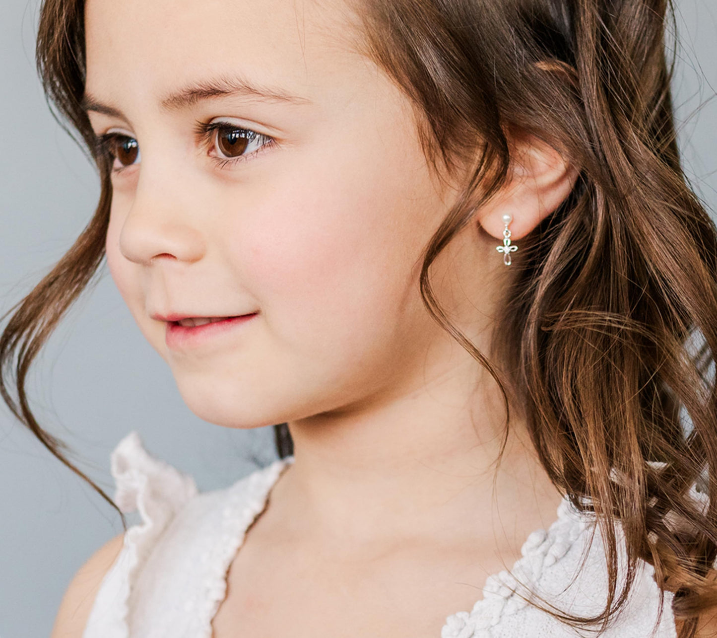 Cherished Moments Children's Sterling Silver Cultured Pearl or CZ, Dangling Cross Earrings with Screw Backs for Baptism, Christening, First Communion Gift for Babies, Kids, Toddlers, and Little Girls