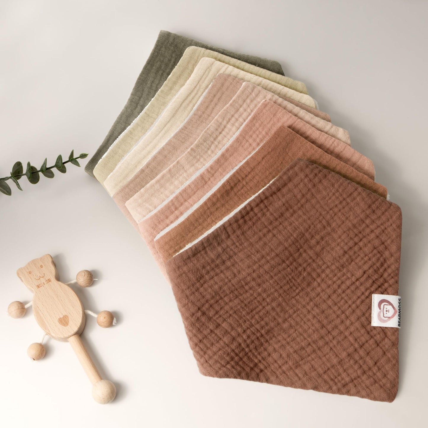 Bearmoss Muslin Baby Bibs 8 Pack Soft Bandana Bibs for Drooling & Teething, Absorbent Burp Cloths with Adjustable Snaps
