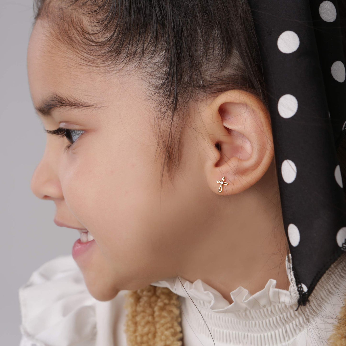 Cherished Moments Girl's 14K Dainty Gold-Plated or Sterling Silver Infinity Cross Earring with CZ and Screw Back