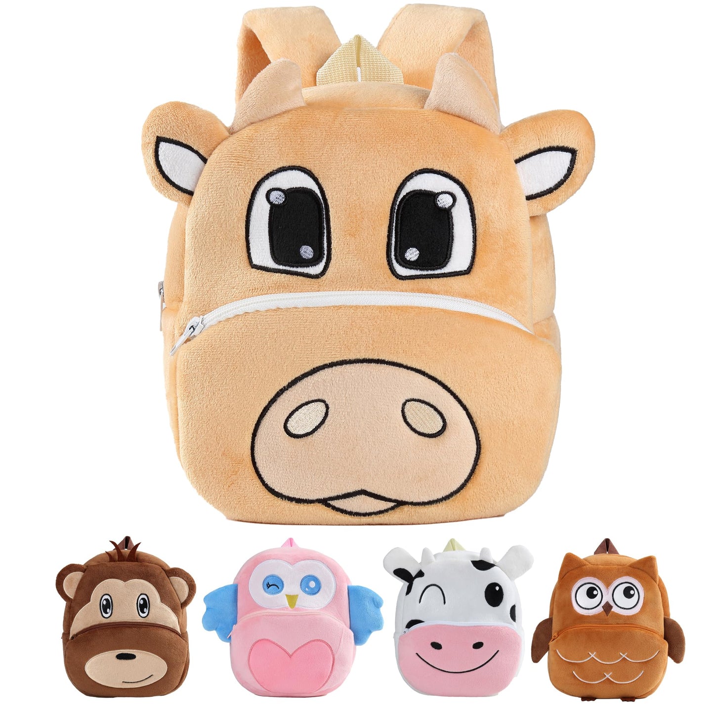 MICHLEY Toddler Backpack Plush Animal SchoolBag Cartoon Girls Travel Bag Mini Baby Daypack for Kids Kindergarten Pre School Bags, Cow