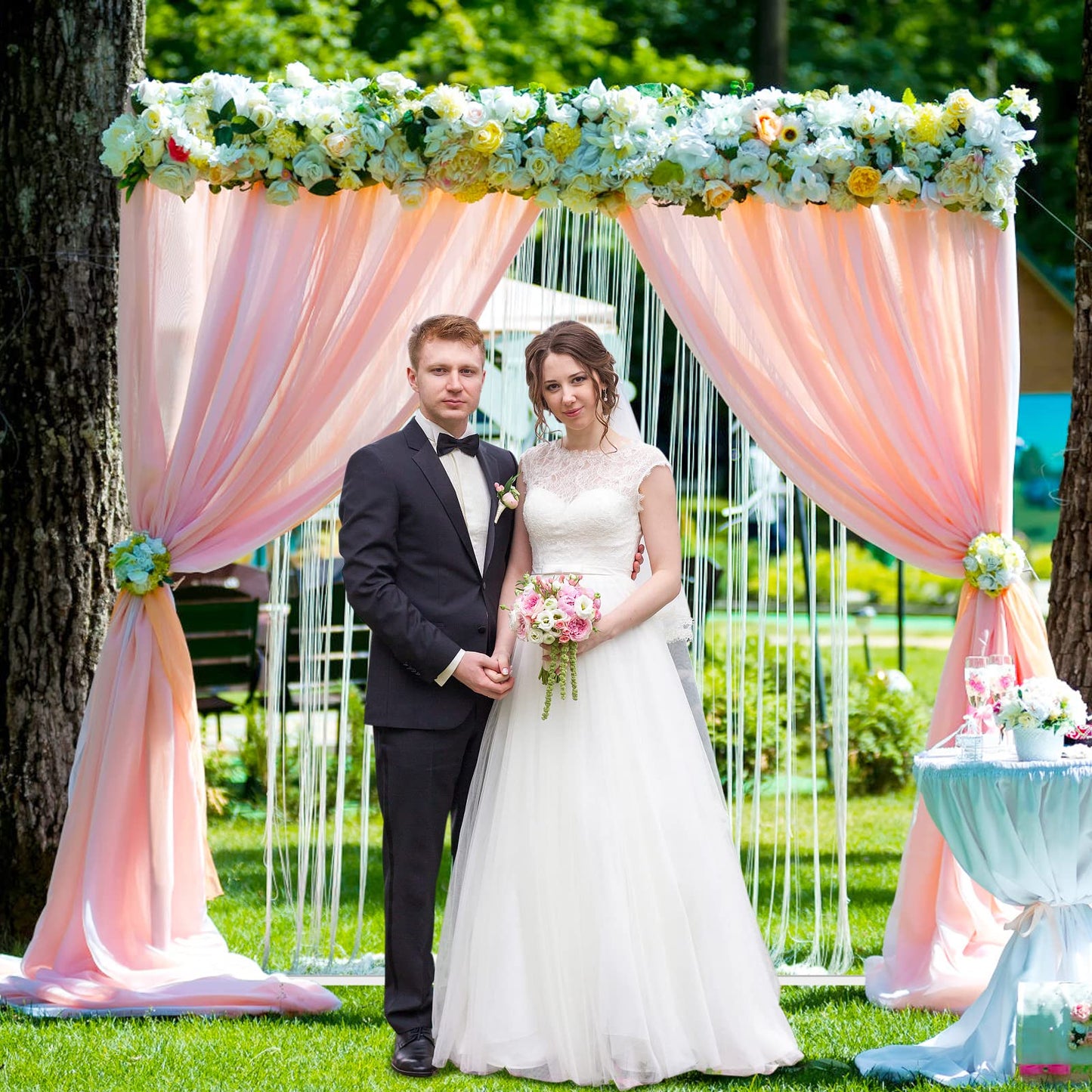 Wokceer Wedding Arch Backdrop Stand Square 6.6FTx6.6FT Gold Metal Balloon Arch Stand Garden Arbor Backdrop Frame for Wedding Birthday Party Baby Shower Photo Booth Background Decoration