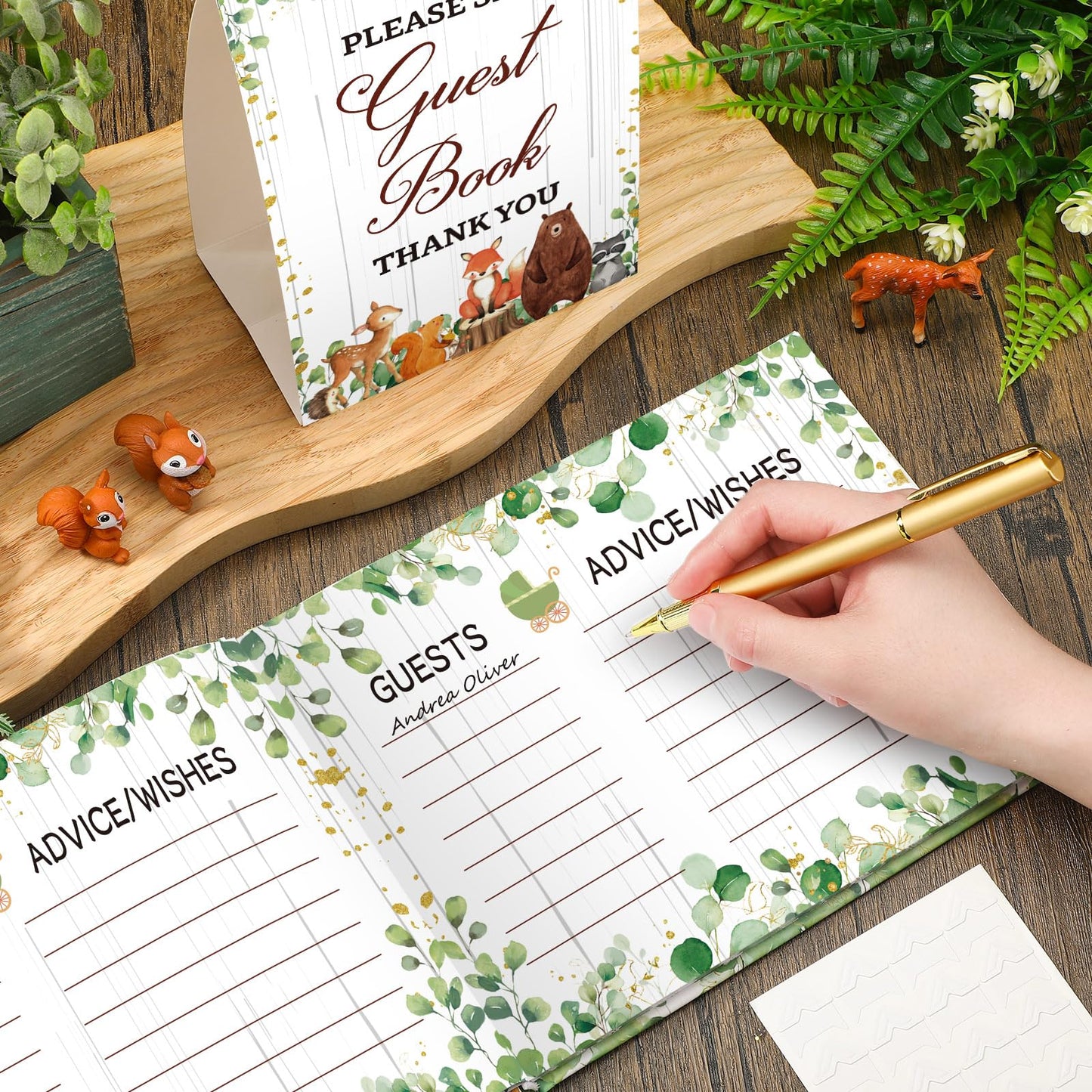 27 Pcs Butterfly Floral Baby Shower Guest Book Set Baby Shower Sign in Guest Floral Book Place Table Cards with Gold Pen Adhesive Photo Corner for Birthday Party