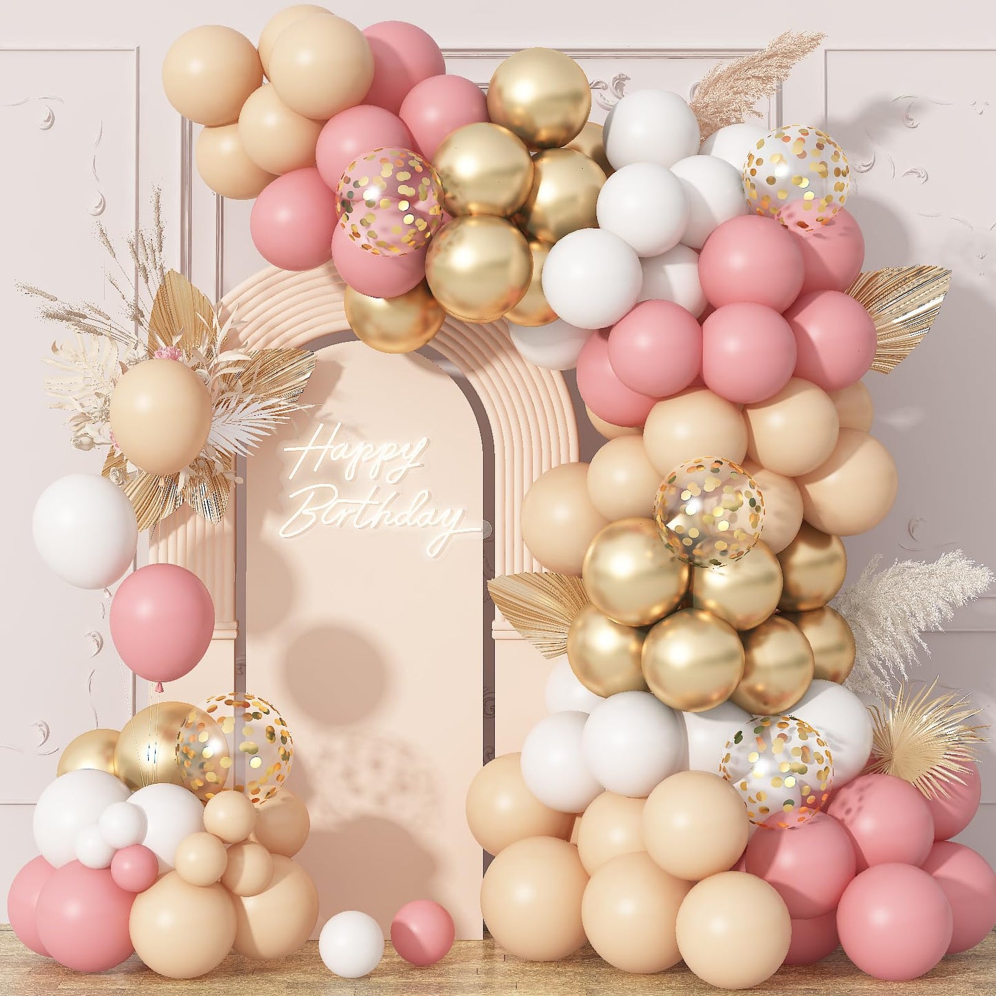 Neutral Balloons Arch Kit, Pink Beige Boho Balloons Garland with Double Stuffed Sand White Balloon for Baby Shower Birthday Wedding Bridal Shower Party Decorations