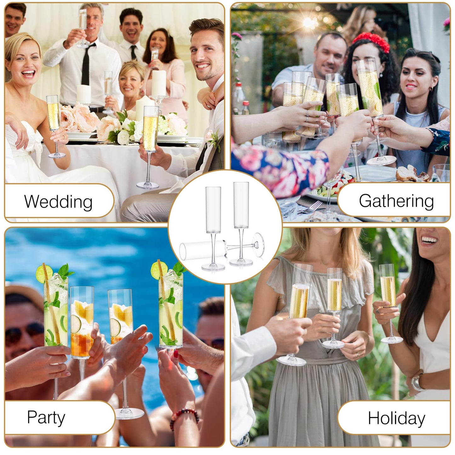 DI QIU REN 12 Pcs Acrylic Champagne Flutes, 6 OZ Clear Plastic Champagne Glasses, Unbreakable Reusable Shatterproof Stemmed Champagne Flutes Glass, Wedding Toasting Flutes for Party Wedding Holiday