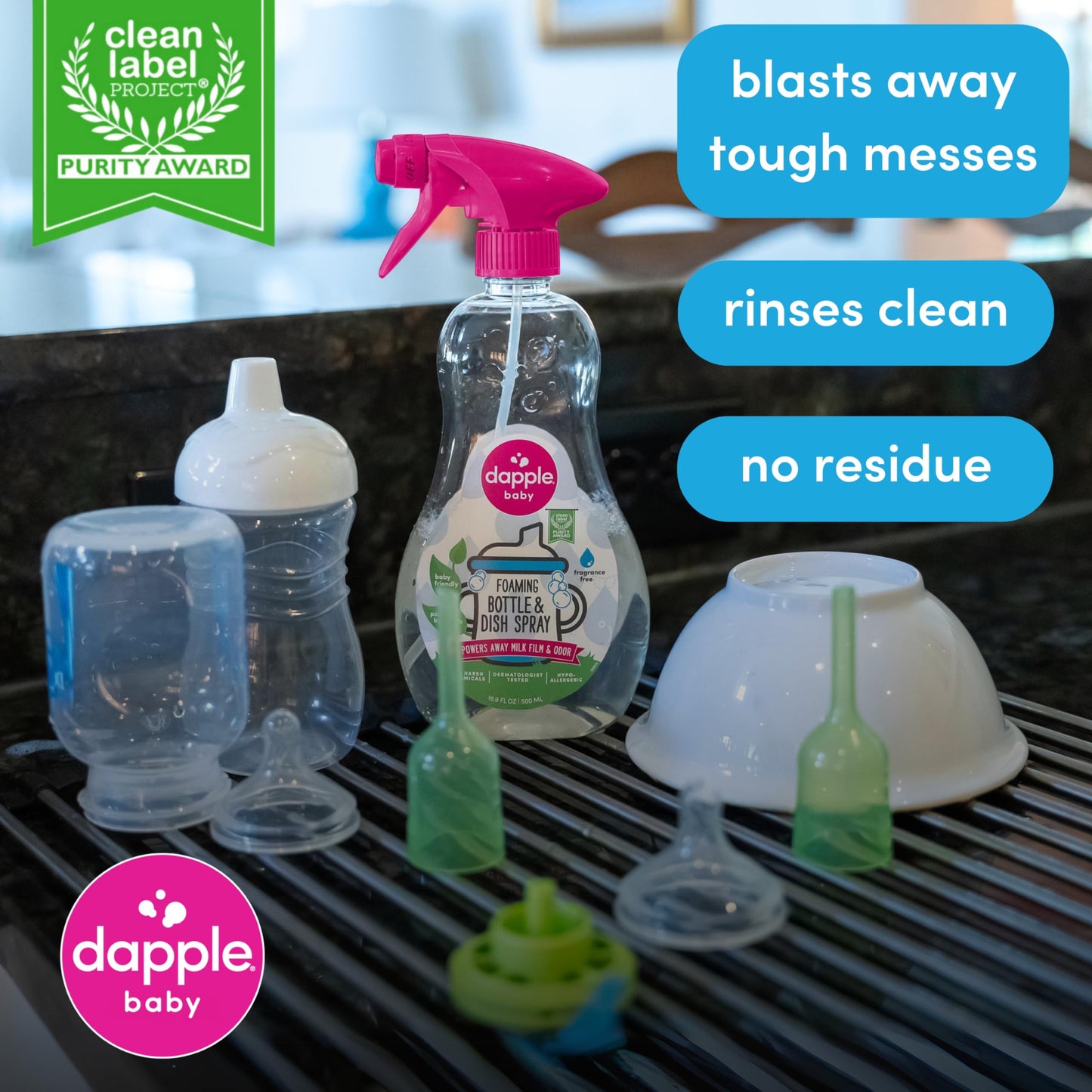 Dapple Foaming Dish Soap, Hypoallergenic for Sensitive Skin, Powered by Plants, Fragrance Free 13 Fl Oz (Pack of 1)