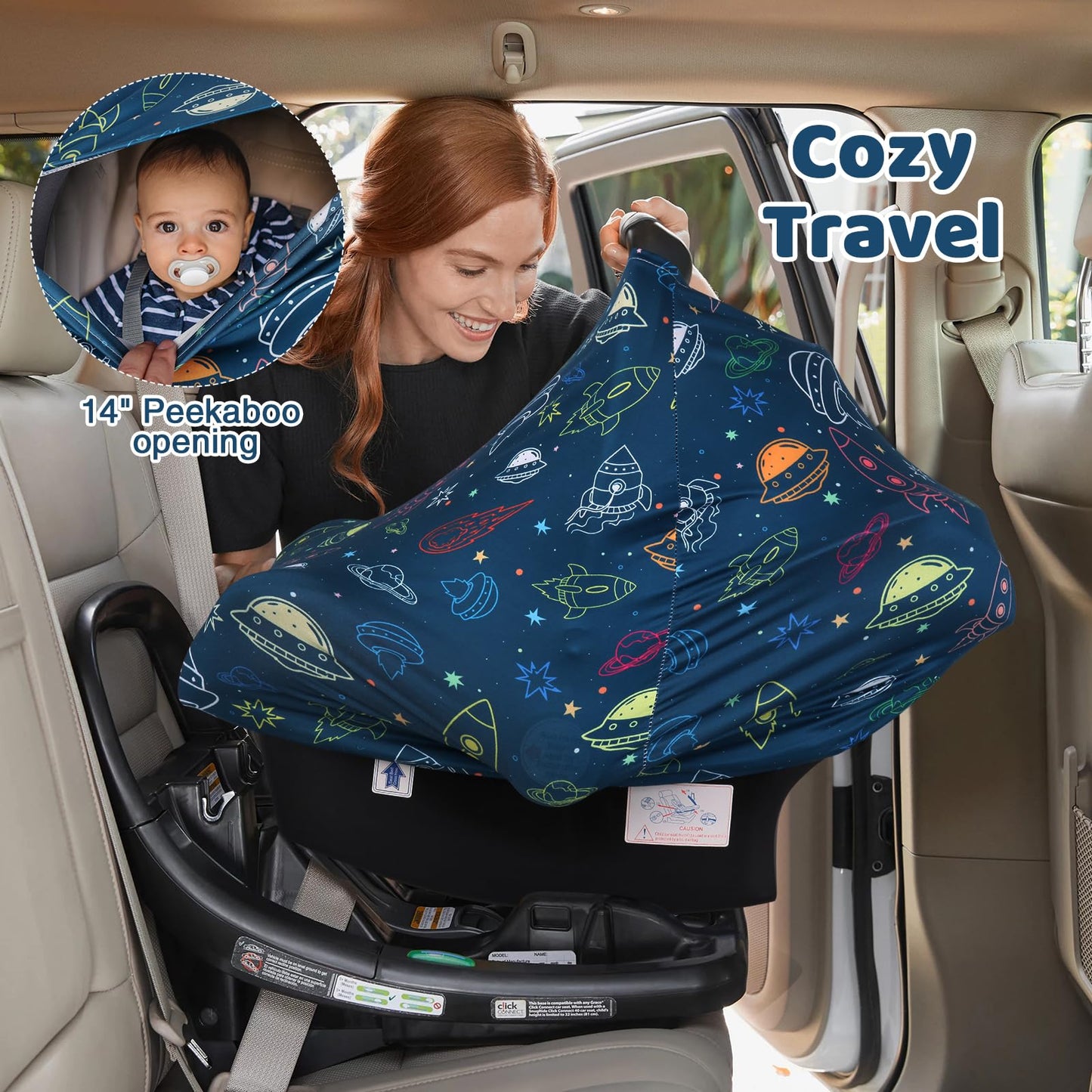 Rquite All-in-1 Car Seat Cover Baby, Carseat Covers for Girl Boy, Stretchy Soft Infant Car Seat Cover, Multi-use Baby Carrier Cover, Car Seat Canopy, Stroller Sun Shade, Nursing Breastfeeding Cover