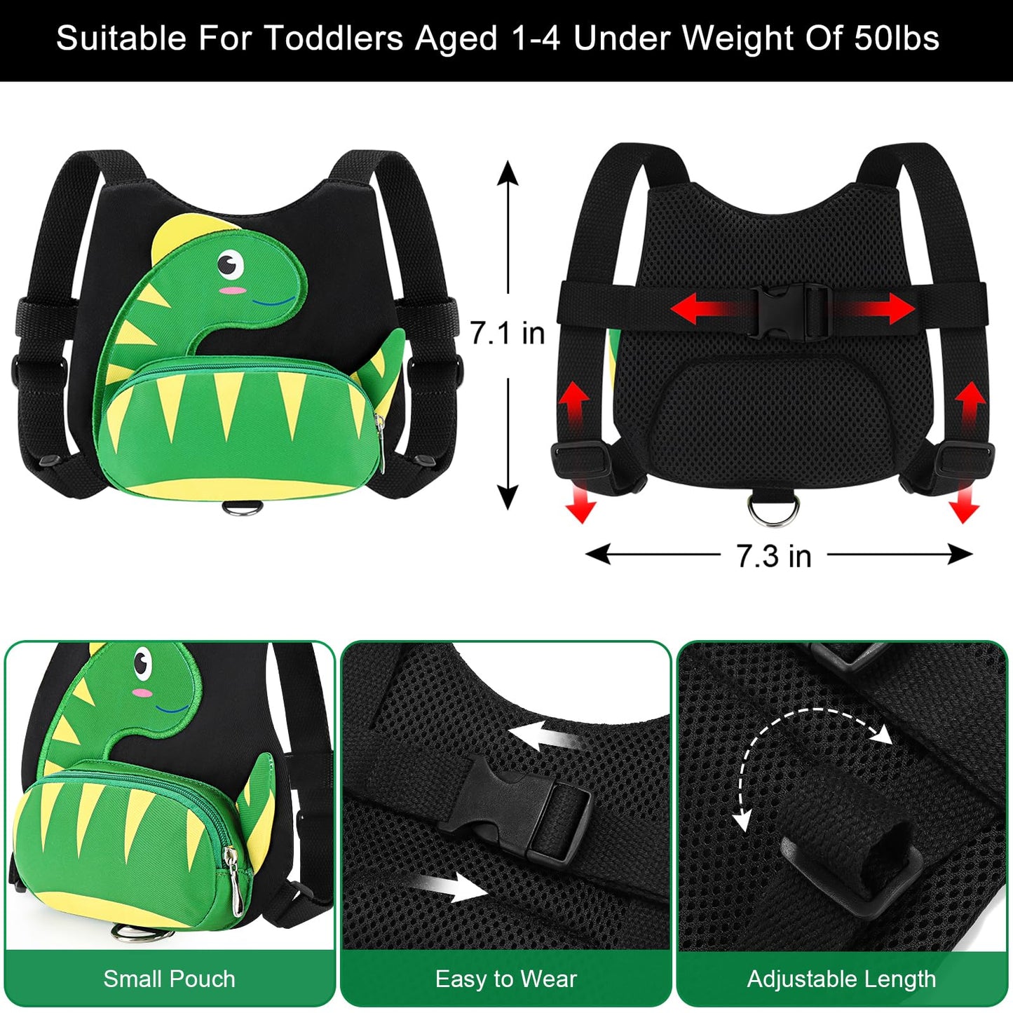 Accmor Toddler Harness with Leash, Cute Dinosaur Kids Harness + Anti Lost Wrist Link, Mini Child Harness Leash Wristband Strap Belt Protector for Baby Boys Girls to Outdoor Travel (Blue)
