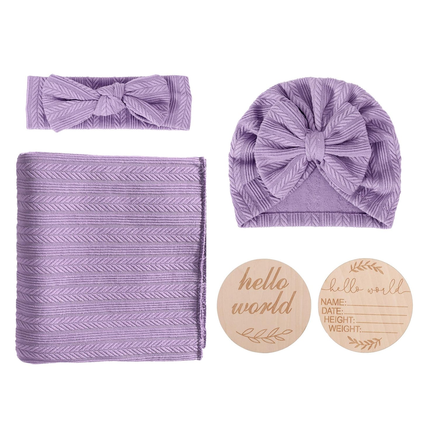 DRESHOW BQUBO Baby Swaddle Blankets for Girls, 4PCS Newborn Accessories Set with Matching Hat and Bow Headband with Card