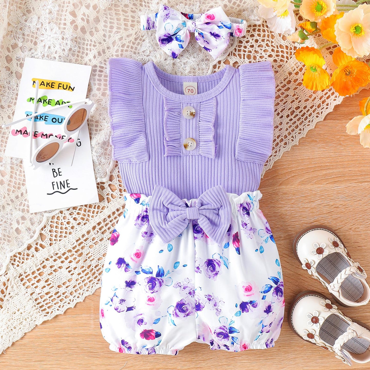 Newborn Baby Girl Clothes Outfits Ruffle Romper and Short Pant Sets with Headband Infant Bodysuits