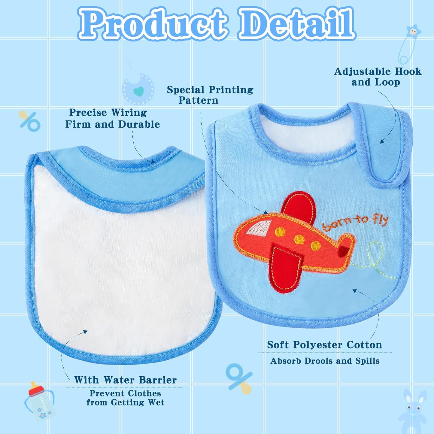 BWkoss 10Pcs Waterproof Baby Bibs Unisex Newborn Babies Food Bibs Baby Keepsake Birthday Gift for Drooling Feeding Eating Teething, 6-12 Months