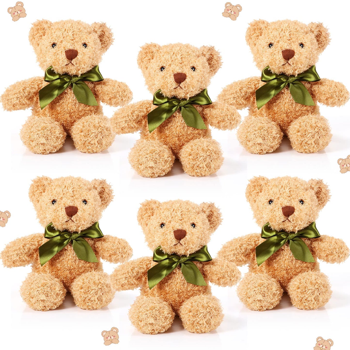 HyDren 6 Pcs Bear Stuffed Animal Plush Toys Soft Plush Dolls Bear Sleeping and Playing Toys for Baby Shower Decoration Boy(Fuzzy Style,Brown)