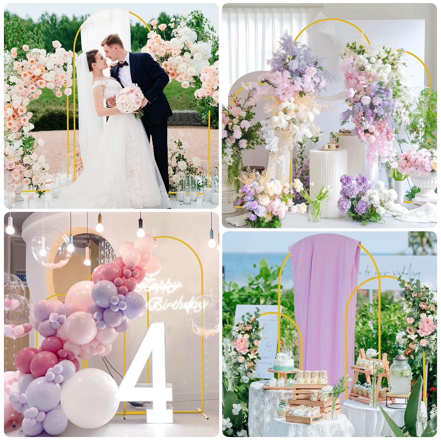 Wokceer Wedding Arch Backdrop Stand 6FT, 5FT, 4FT Set of 3 Gold Metal Arch Stand for Wedding Ceremony Baby Shower Birthday Party Decor
