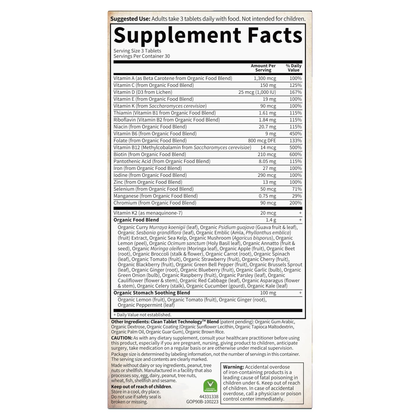 Garden of Life Organics Prenatal Vitamins - 30 Tablets, Prenatal Once Daily Whole Food Vitamins for Women with Folate not Folic Acid, Vitamin D3, Iron, Vegan One a Day Prenatal Multivitamin