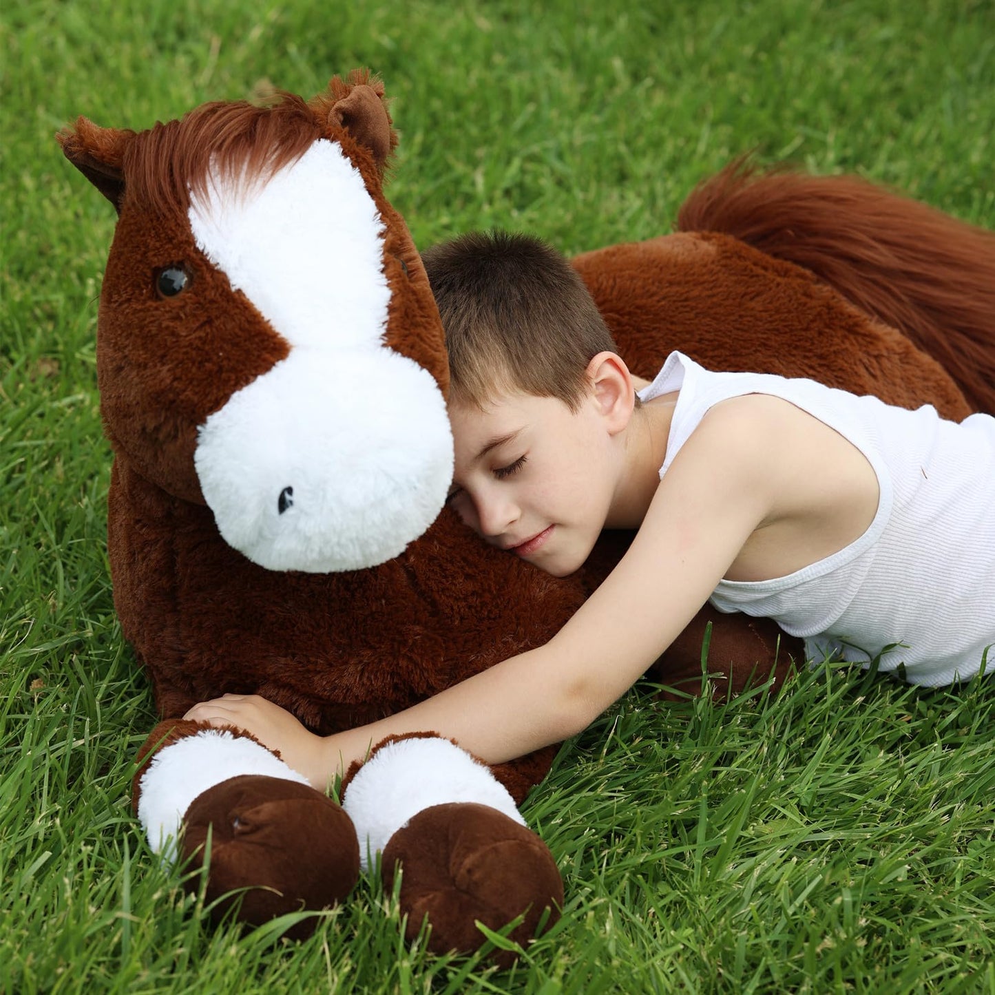 Tezituor 47 Inch Giant Horse Stuffed Animal, 4ft Realistic Chocolate Stuffed Horse Plush Toy, Hugging Soft Horse Pony Plush Pillow for Boys Girls,
