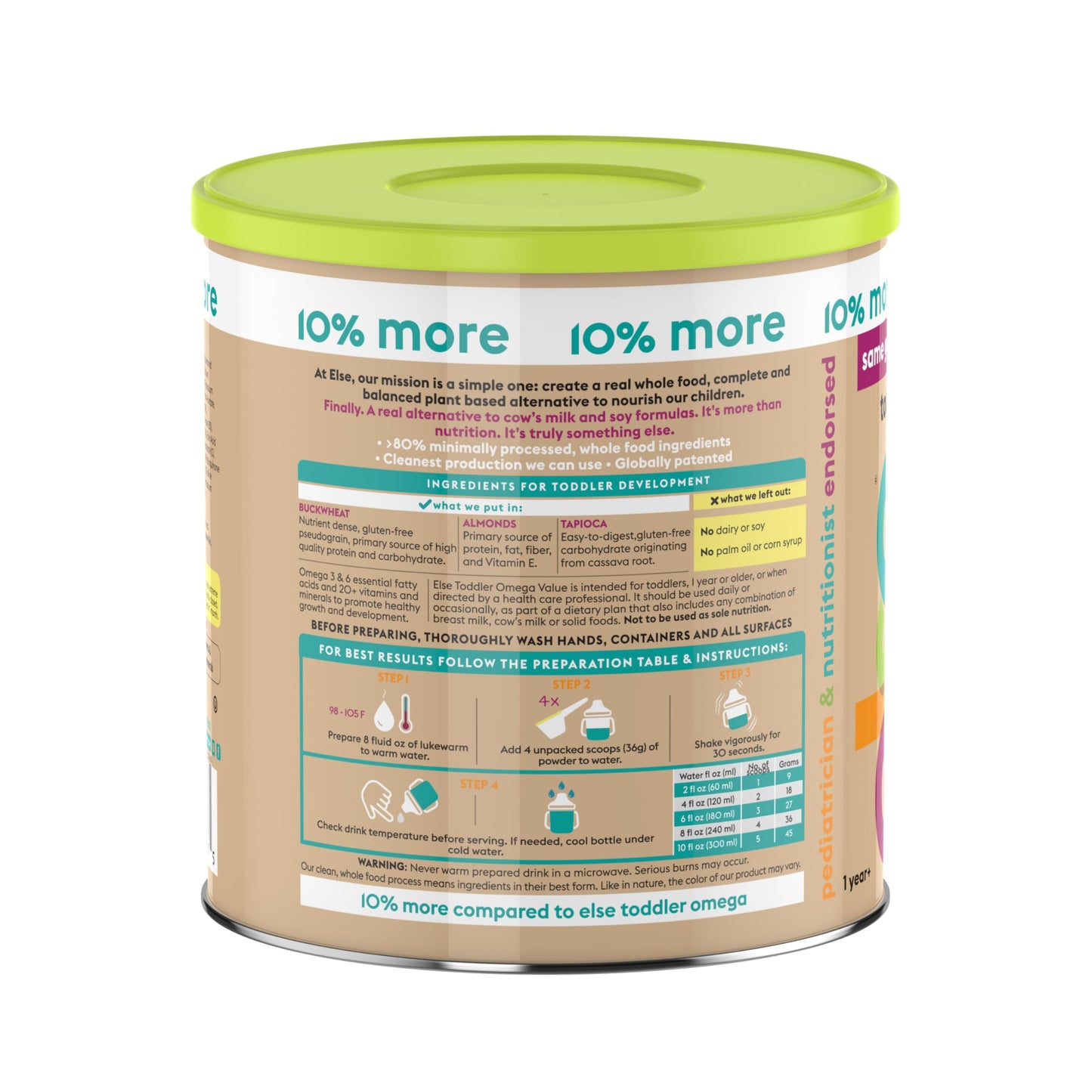 ELSE NUTRITION Toddler Formula 12-36 Months w/Omega 3&6 for Brain Development - Lactose Free, Dairy Free Nutrition Drink - Plant Based Protein Powder w/ 20+ Vitamins (22oz, 1-Pack)