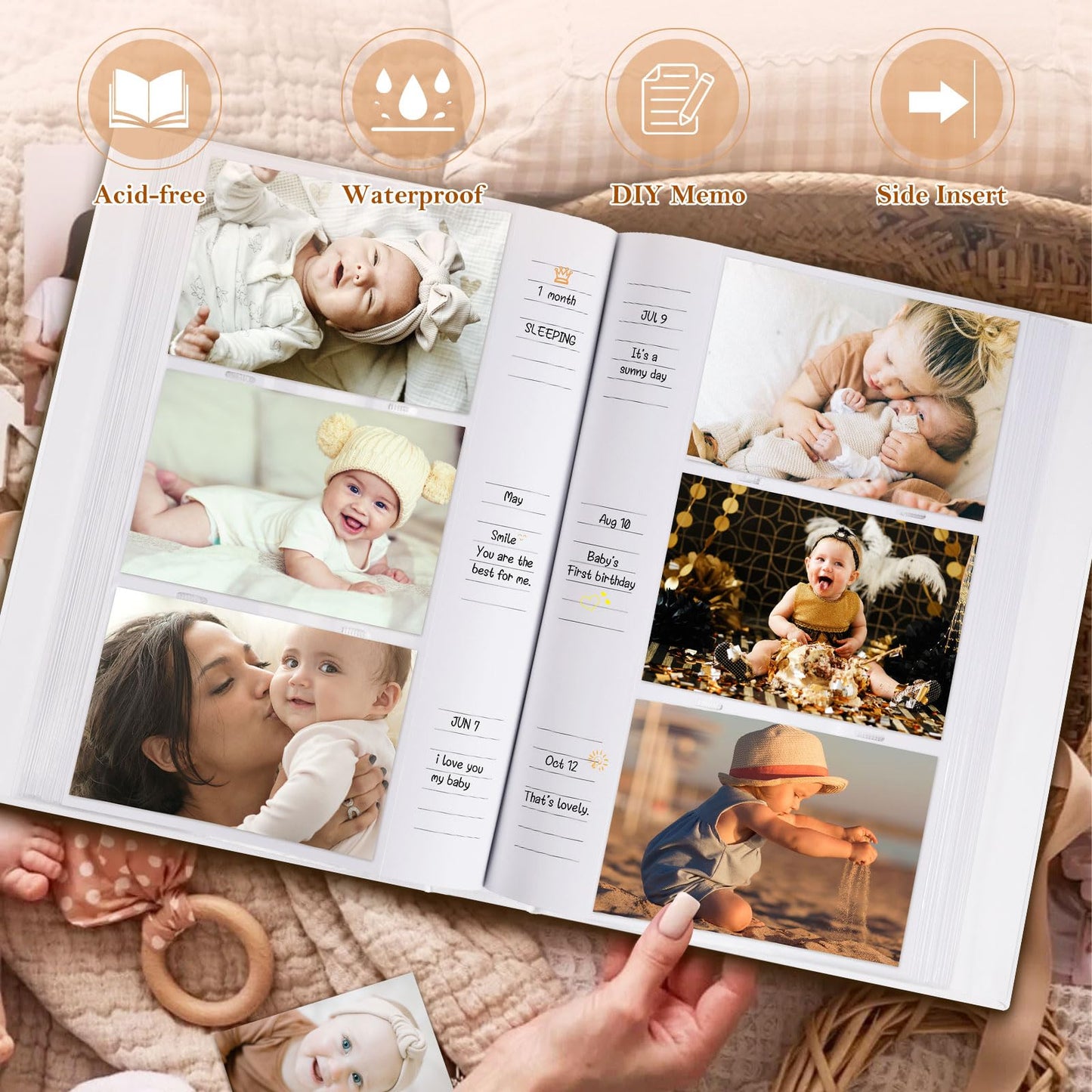Lanpn Baby Photo Album 4x6 600 Pockets, Linen cover Newborn Bebe Memory Book Photobook Holds 600 Horizontal and Vertical Pictures, Picture Album with Front Window Gift for Boy Girl Baby Shower Pink