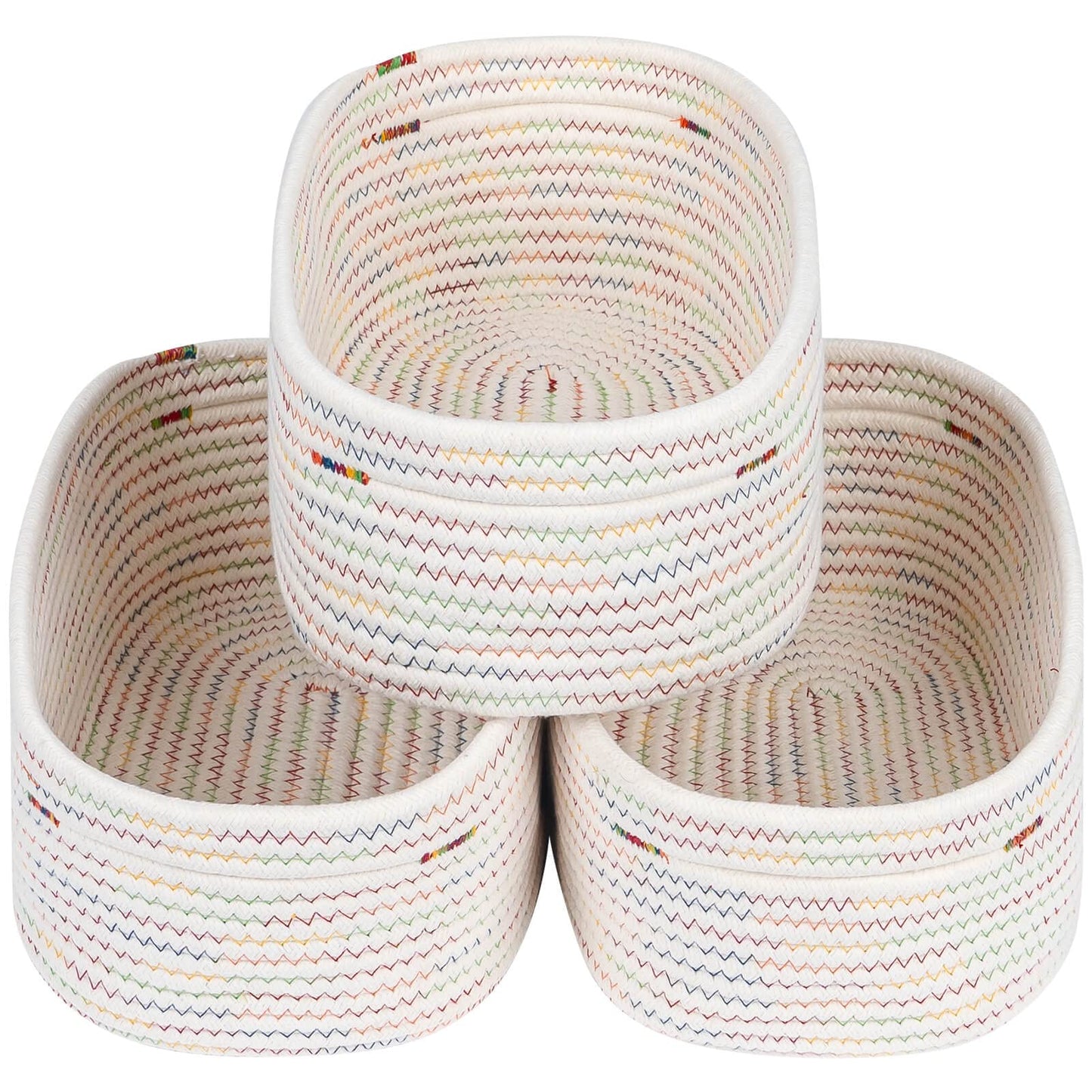 CubesLand Off White Small Storage Baskets for Shelves, Closet Organization Storage Bins Empty Gift Basket Baby Nursery Woven Baskets for Organizing, Rectangular Clothes Closet Shelves Baskets 3 Packs