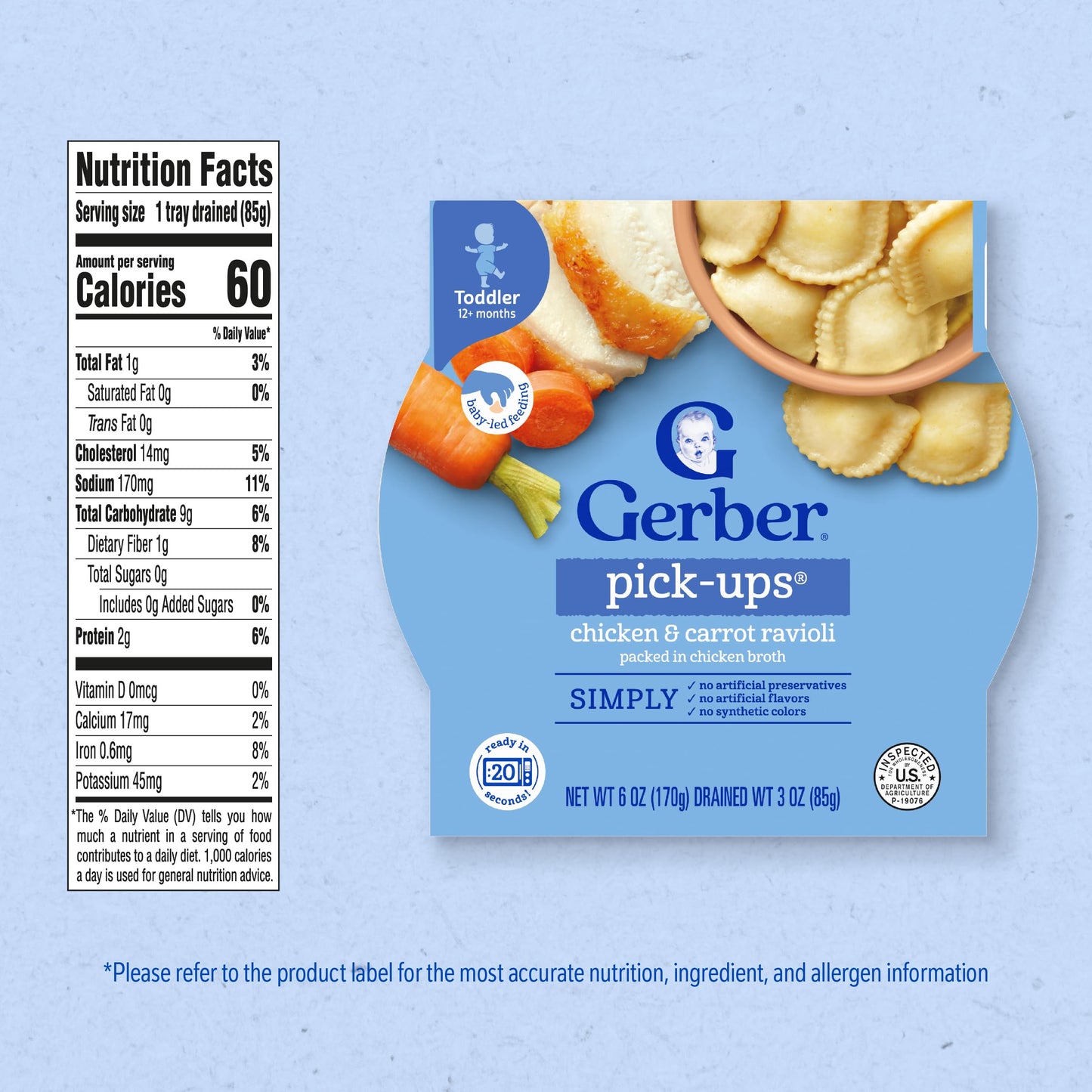 Gerber Pick-Ups Chicken and Parmesan Cheese Ravioli in Tomato Sauce Toddler Meals, 4.5 Oz Tray (Pack of 8)