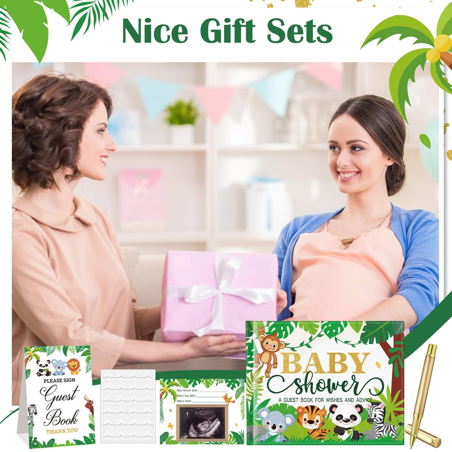 27 Pcs Butterfly Floral Baby Shower Guest Book Set Baby Shower Sign in Guest Floral Book Place Table Cards with Gold Pen Adhesive Photo Corner for Birthday Party