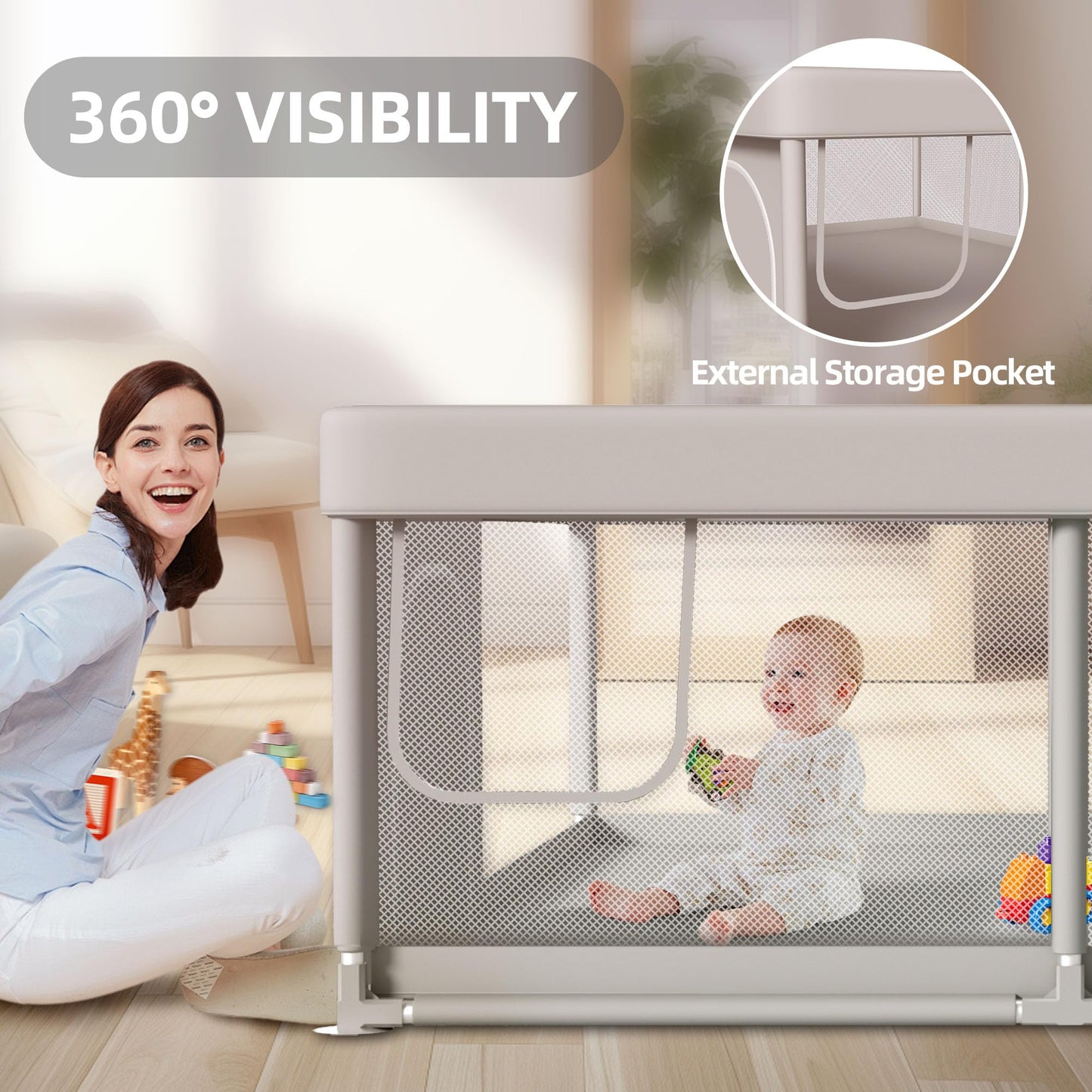 Baby Playpen 50x50 Inch, Play Pens for Babies and Toddlers Baby Fence Baby Play Yards for Indoor & Outdoor with Breathable Mesh Anti-Fall Playpen