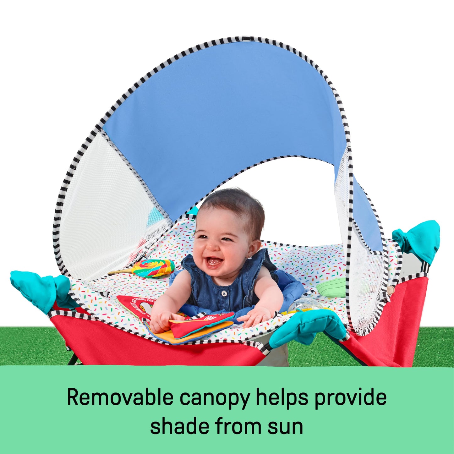 Bright Starts Pop 'N Jump Portable Activity Jumper, Indoor/Outdoor Use, Owl Forest with 4 Sensory Toys, Ages 6-12 Months