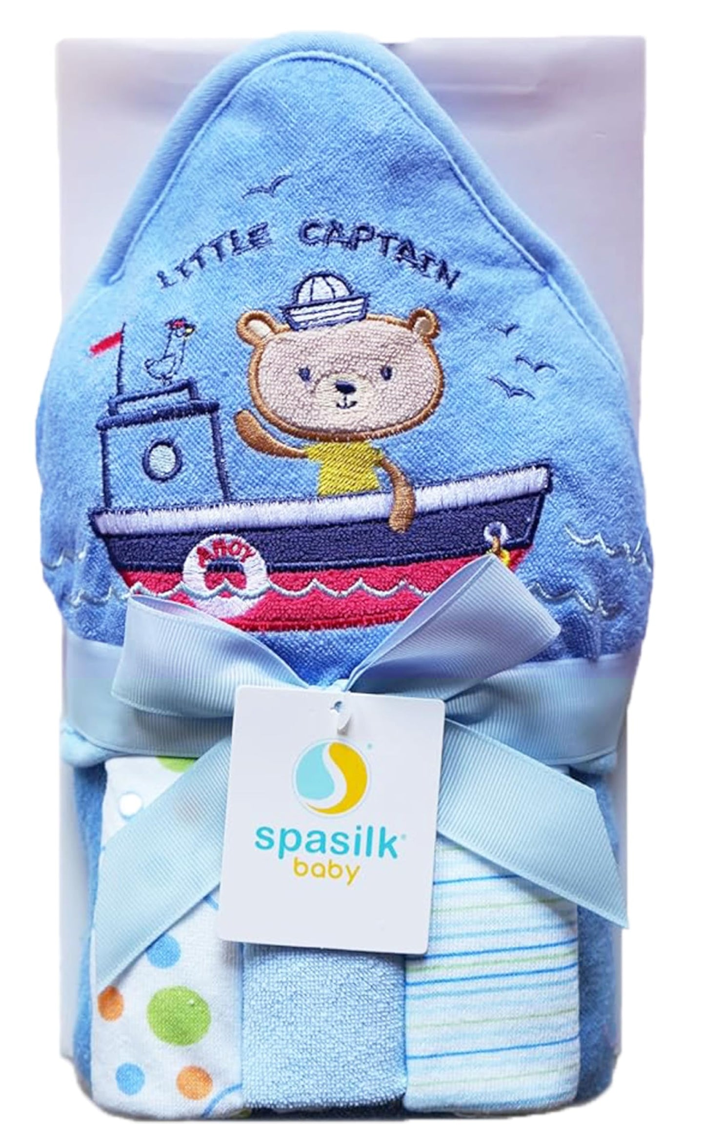 Spasilk Baby Bath Hooded Terry Towel with 3 Washcloths, Baby Bath Essentials, One Size, Blue Whale