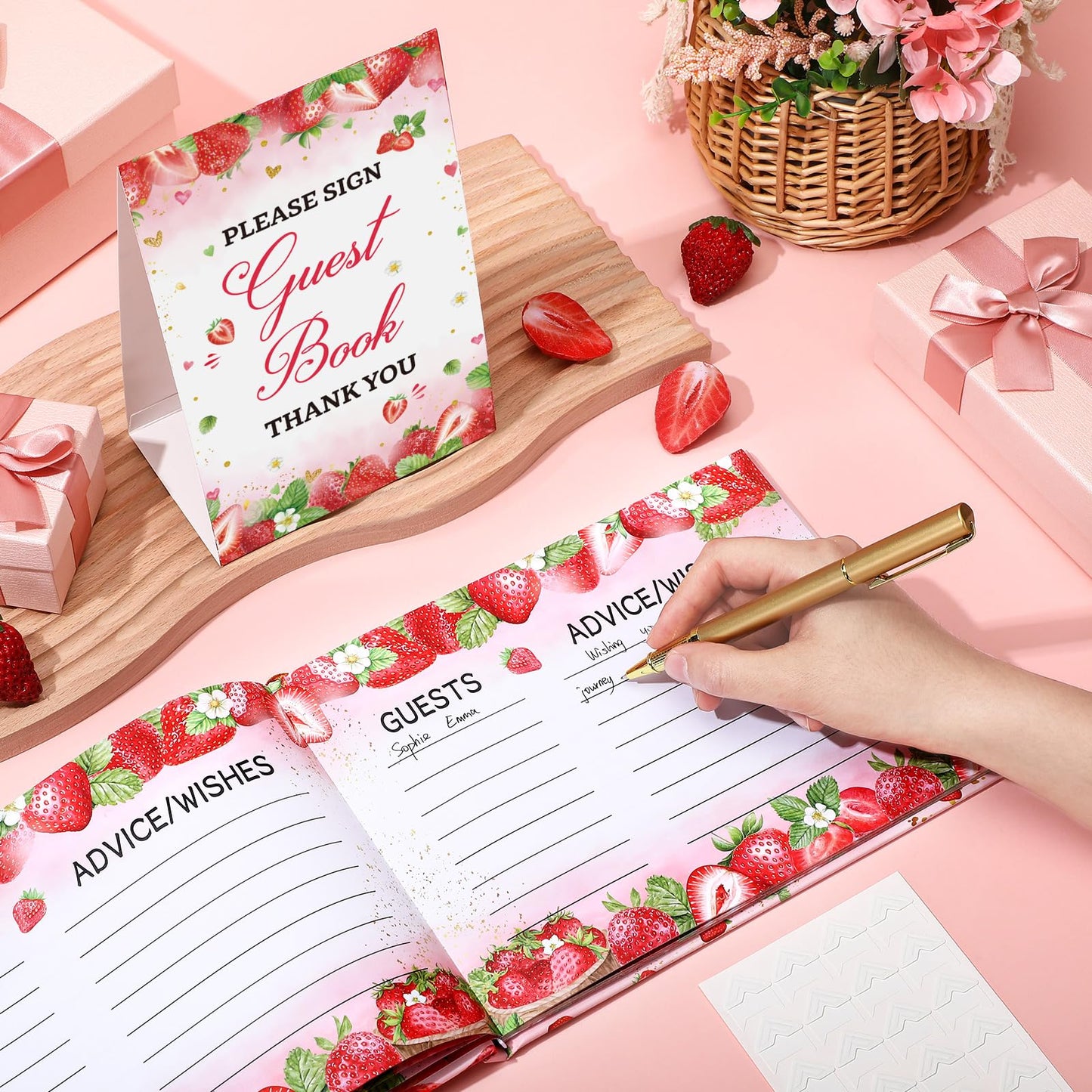 27 Pcs Butterfly Floral Baby Shower Guest Book Set Baby Shower Sign in Guest Floral Book Place Table Cards with Gold Pen Adhesive Photo Corner for Birthday Party