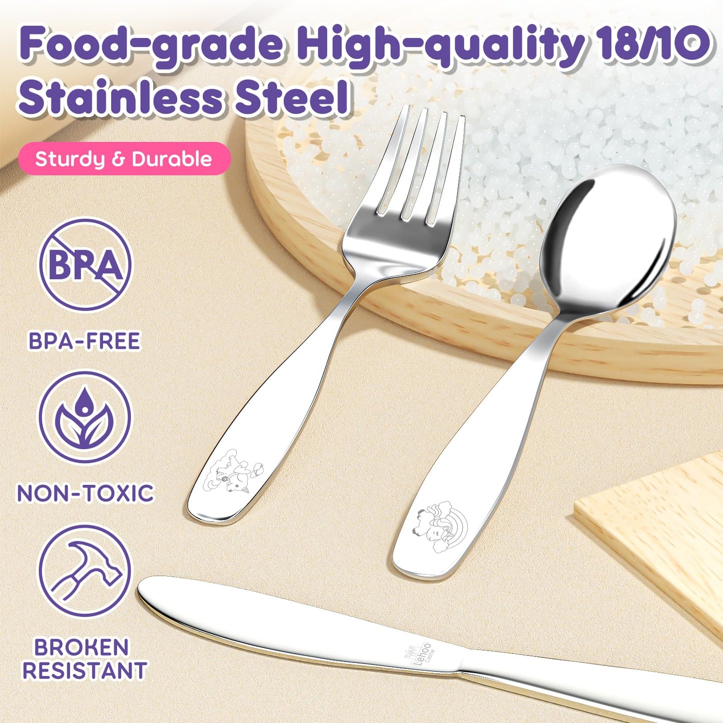 Lehoo Castle Kids Silverware Stainless Steel 6 Piece - Toddler Spoons and Forks Knife Set, Metal Kids Cutlery Set, Toddler Utensils Self Feeding (Dinosaur World)