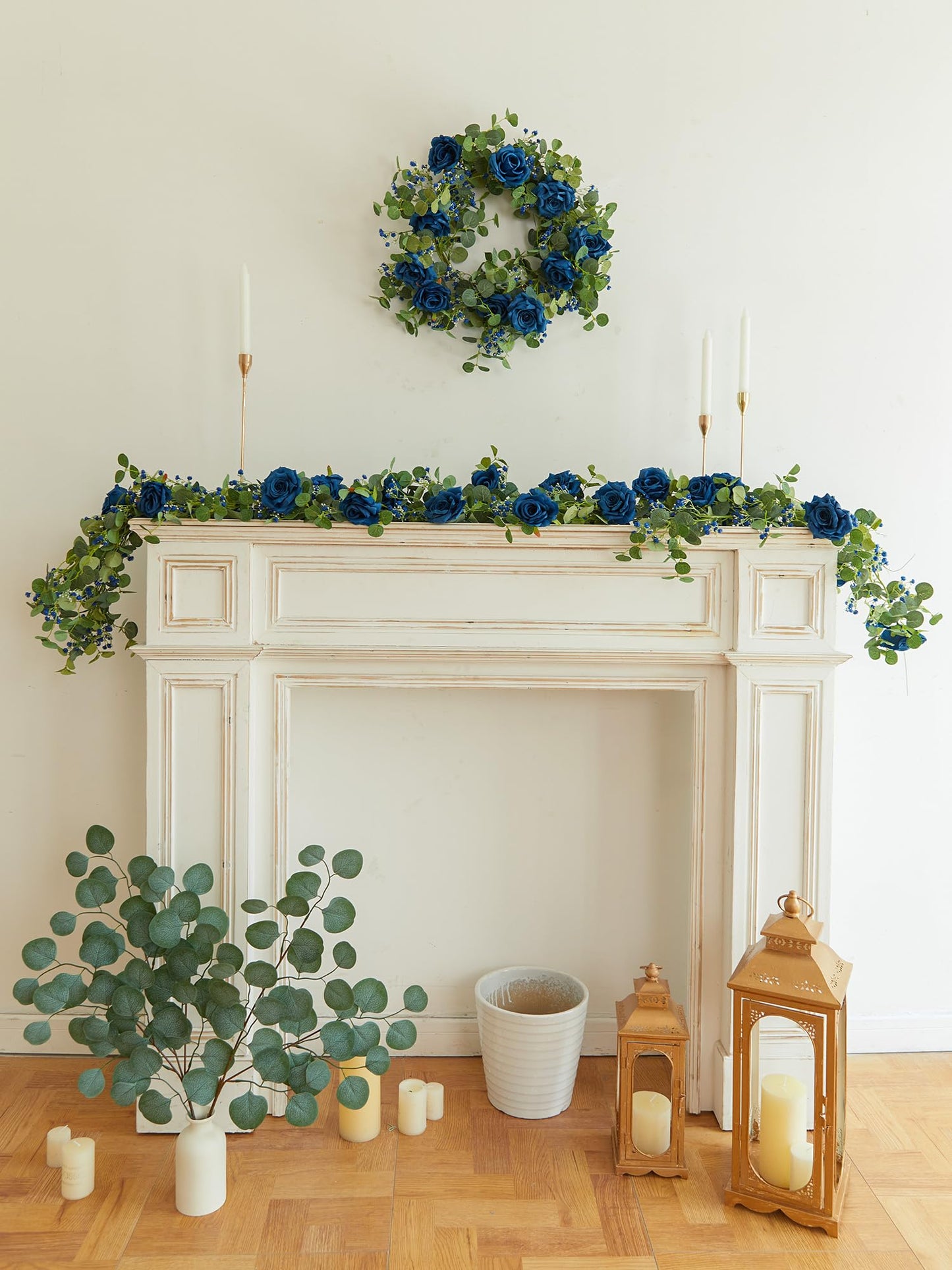 Anna's Whimsy 5.91FT Artificial Eucalyptus Garland with Flowers, Fake Flower Rose Gypsophila, Faux Floral Greenery Garland for Wedding Spring Home Party Craft Art Table Runner Decor