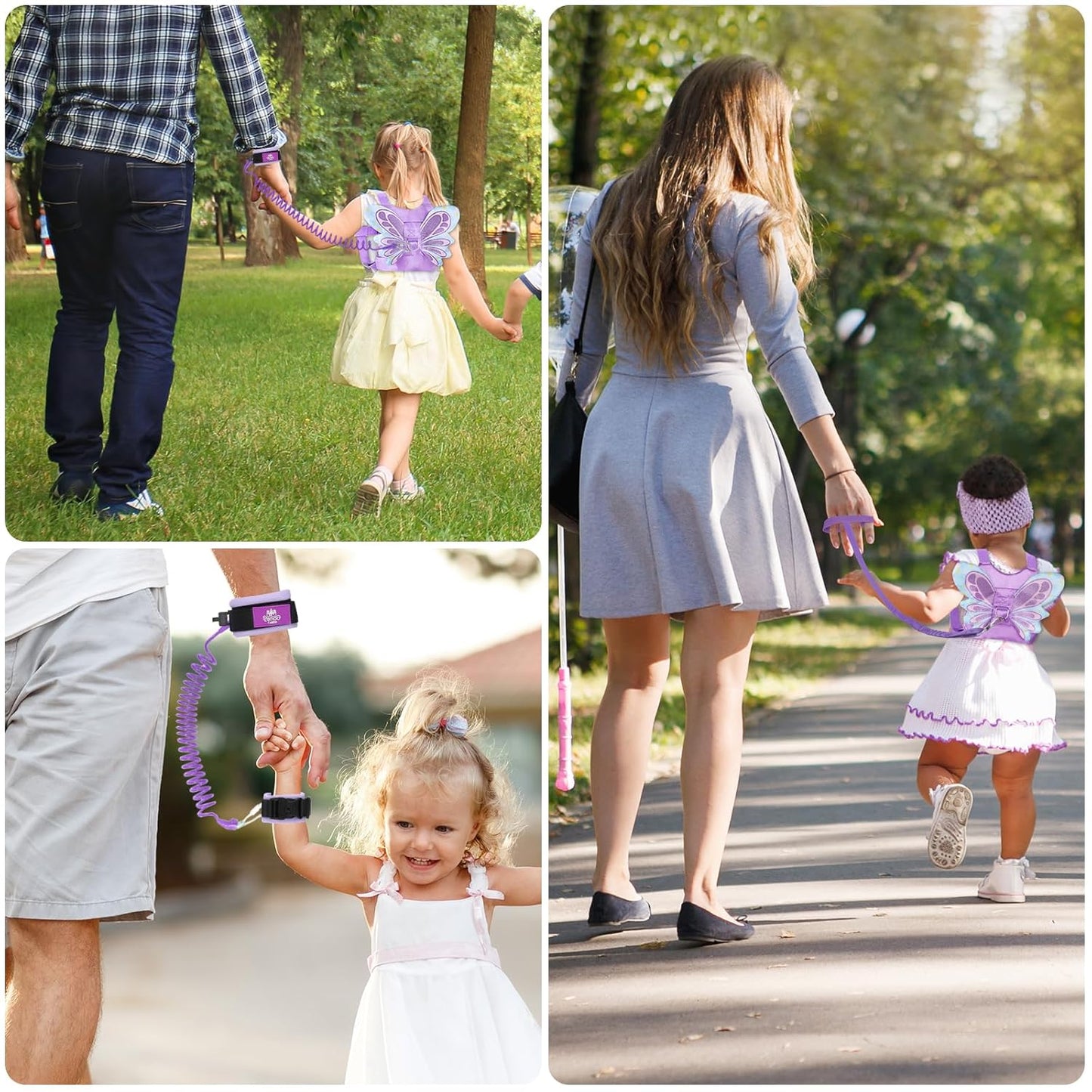 Lehoo Castle Toddler Leash for 1-5 Years, Baby Safety Harness for Girls with Anti-Lost Key Lock & Adjustable Strap, 3-in-1 Wrist Leash and Kids Backpack Harness for Walking Travel (Purple Butterfly)