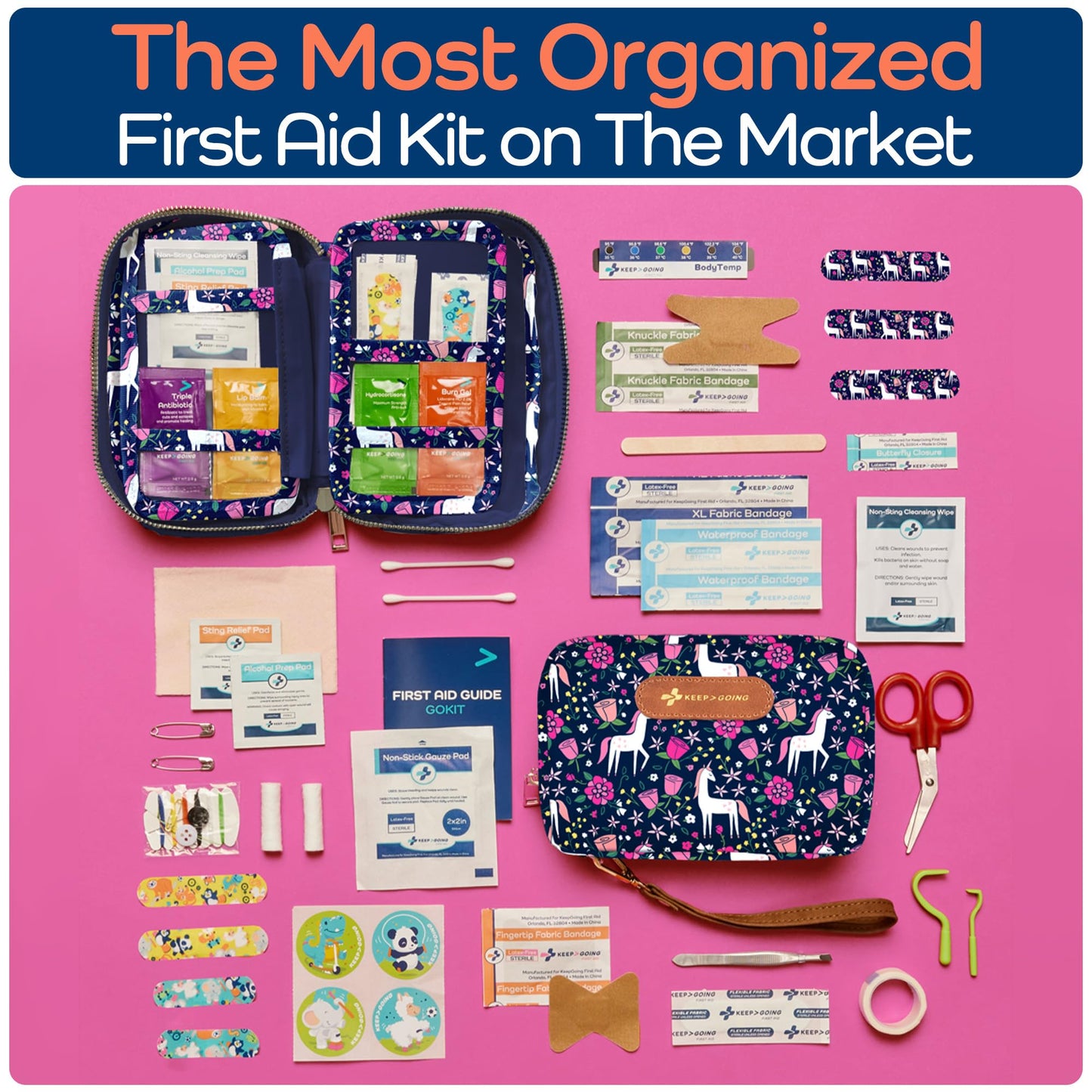 KeepGoing Travel First Aid Kit for Kids – 130 Pc. for Car, Home, Purse, Diaper Bag & Backpack with Latex-Free Bandages - Mini First Aid Kit Travel Size TSA-Approved