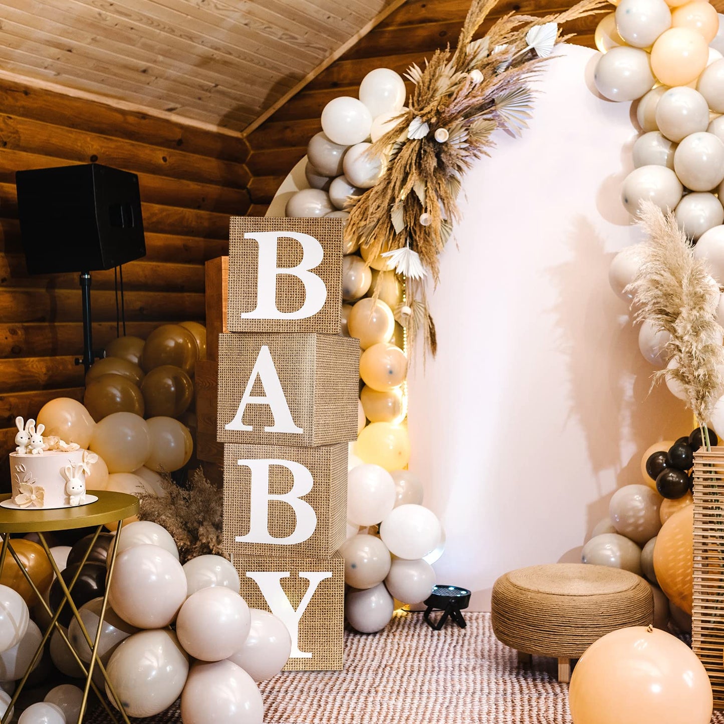 RUBFAC Sage Green Baby Boxes with Letters for Baby Shower, 4pcs Safari Baby Shower Decorations for Boy Girl Balloon Boxes Gender Reveal Birthday Party Favors