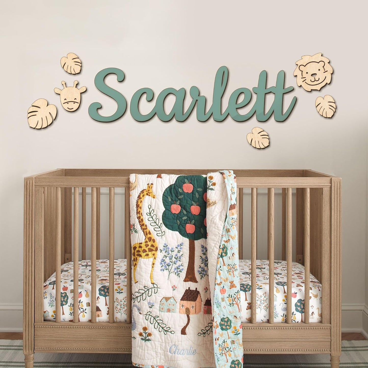 Personalized Wooden Name Sign for Nursery or Kids Room, Custom Baby Name Sign, Baby Shower Gift, Nursery Wall Decor, Includes Themed Wall Stickers