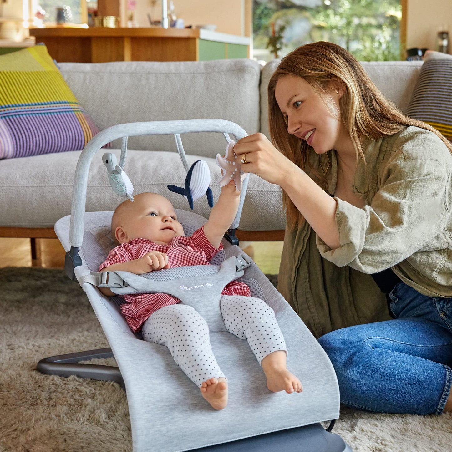 Ergobaby Evolve 3-in-1 Mesh Bouncer, Adjustable Multi Position Baby Bouncer Seat, Fits Newborn to Toddler, Grey Mesh