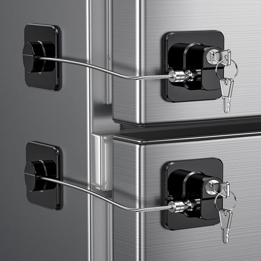 2 Pack Refrigerator Door Lock, Child Proof Fridge Door Lock for Kitchen Freezer, Cabinets and Drawers, Air Oven Air Fryer, Closets, Windows, Doors-No Tools Need or Drill (Patent) (2 pcs Black Lock)