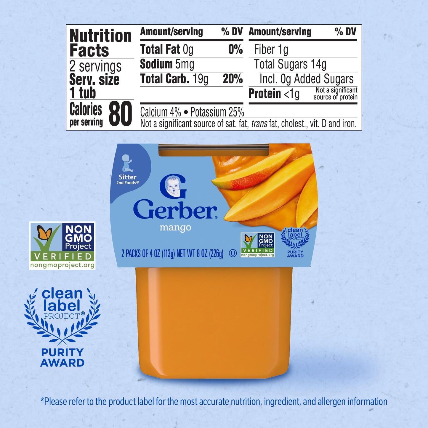 Gerber 2nd Food Baby Food Peach Puree, Natural & Non-GMO, 4 Ounce Tubs, 2-Pack (Pack of 8)