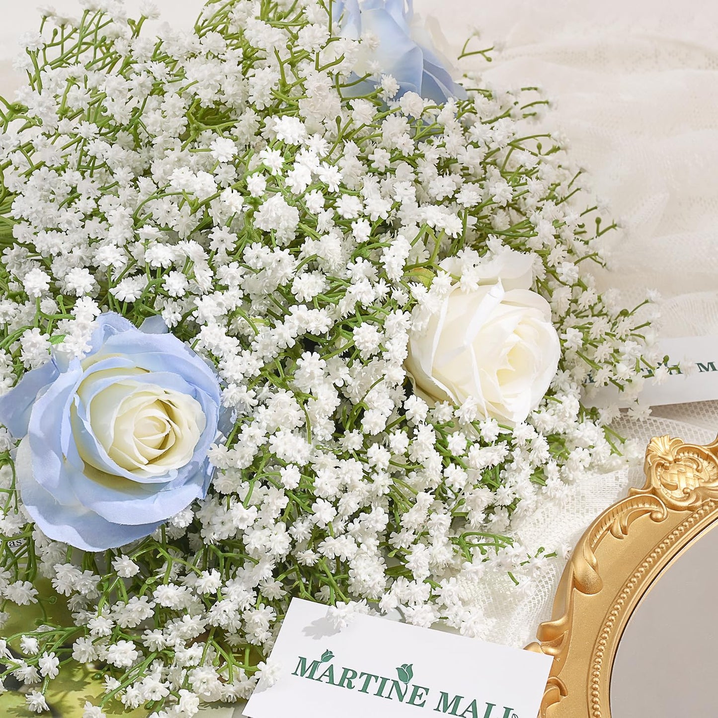 MARTINE MALL Babys Breath Artificial Flowers, 15 PCS White Baby Breath Flowers Artificial Bulk, Fake Babys Breath Gypsophila Real Touch Faux Babys Breath for Wedding Floral Arrangement Home Decor
