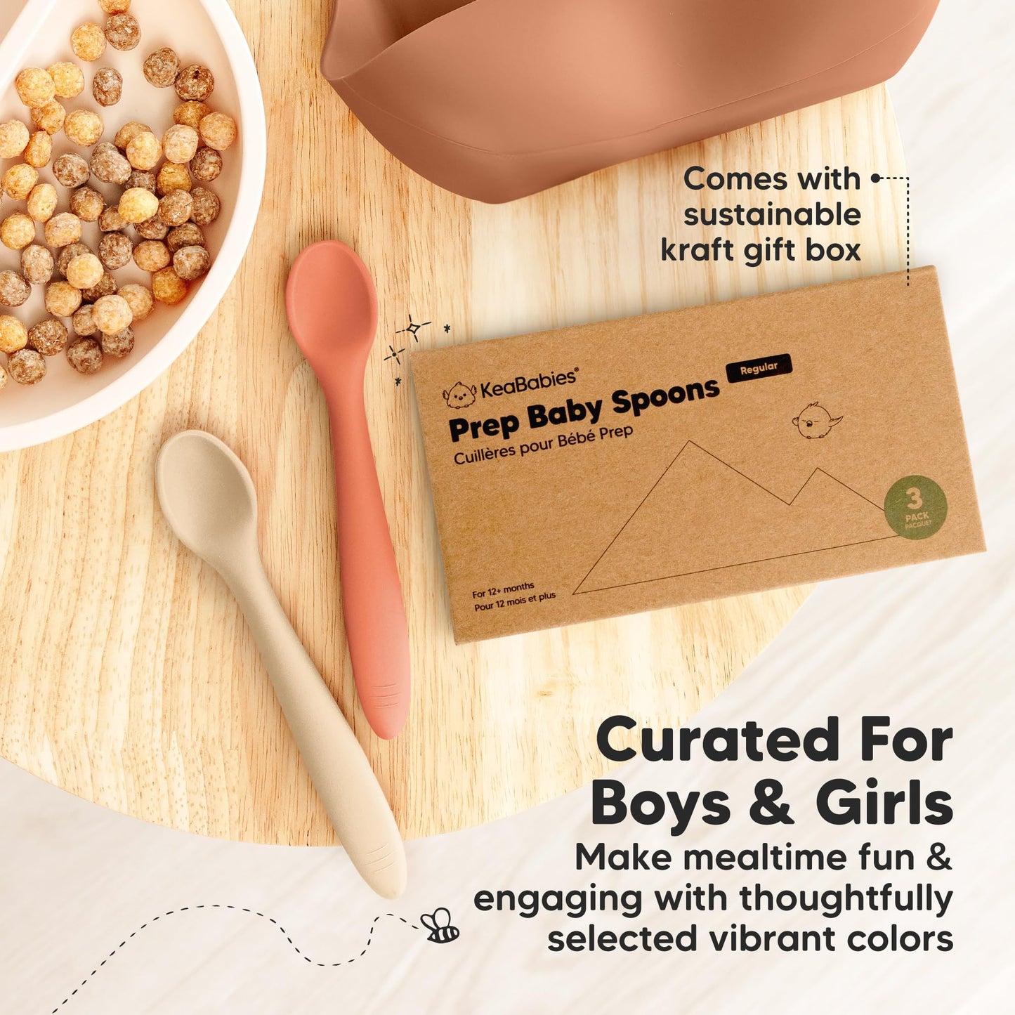 KeaBabies Silicone Baby Spoons, Self Feeding 6-12 months - 3-Pack Baby Weaning Eating Utensils, Toddler First Food Training Spoon, Infant, Kids Feeding Supplies Essential Set, Dishwasher-safe (Slate)