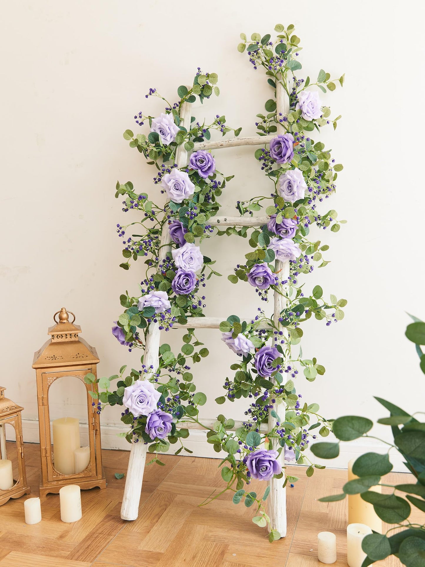 Anna's Whimsy 5.91FT Artificial Eucalyptus Garland with Flowers, Fake Flower Rose Gypsophila, Faux Floral Greenery Garland for Wedding Spring Home Party Craft Art Table Runner Decor