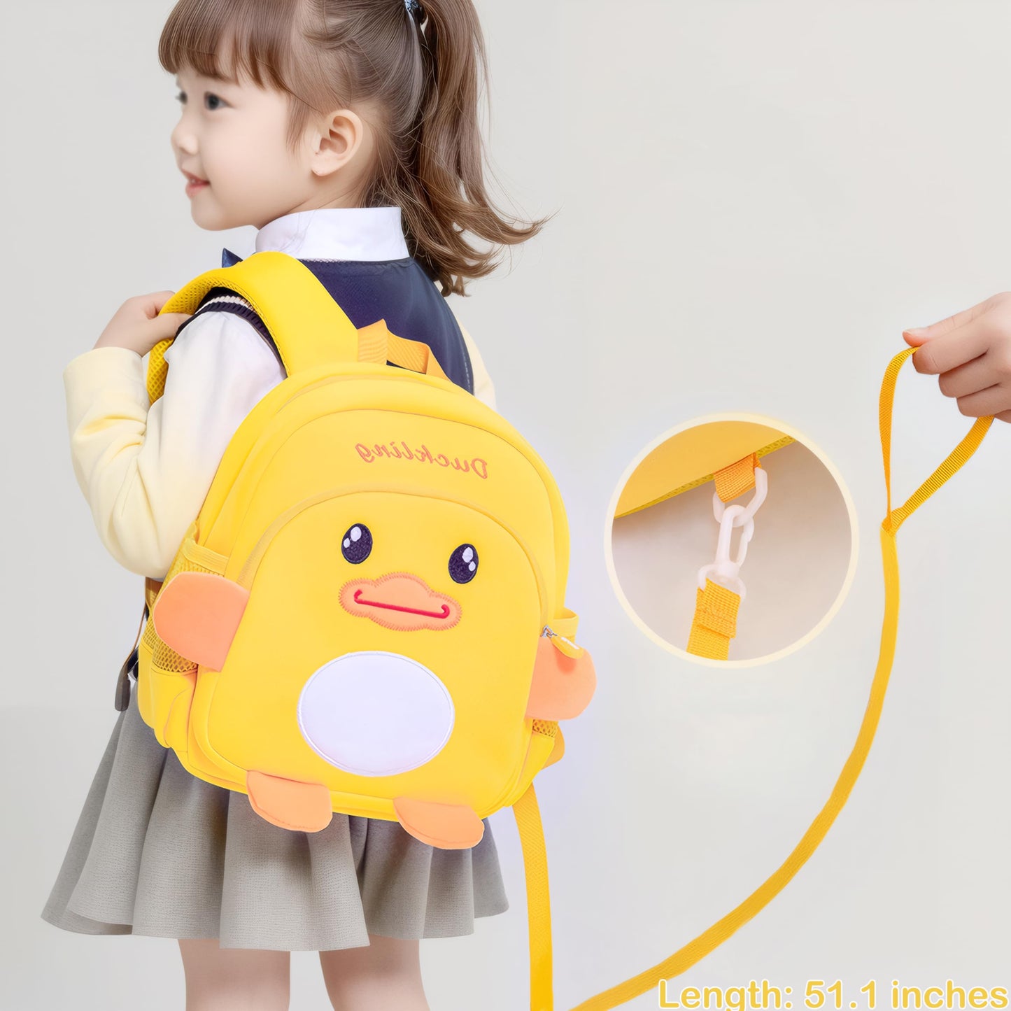 Toddler Backpacks for Boys Girls 2-4 Cute 3D Kids Duck Schoolbag with Baby Leash for Small Preschool Kindergarten Bookbag Cartoon Mini Travel Bags 10inch (Yellow)