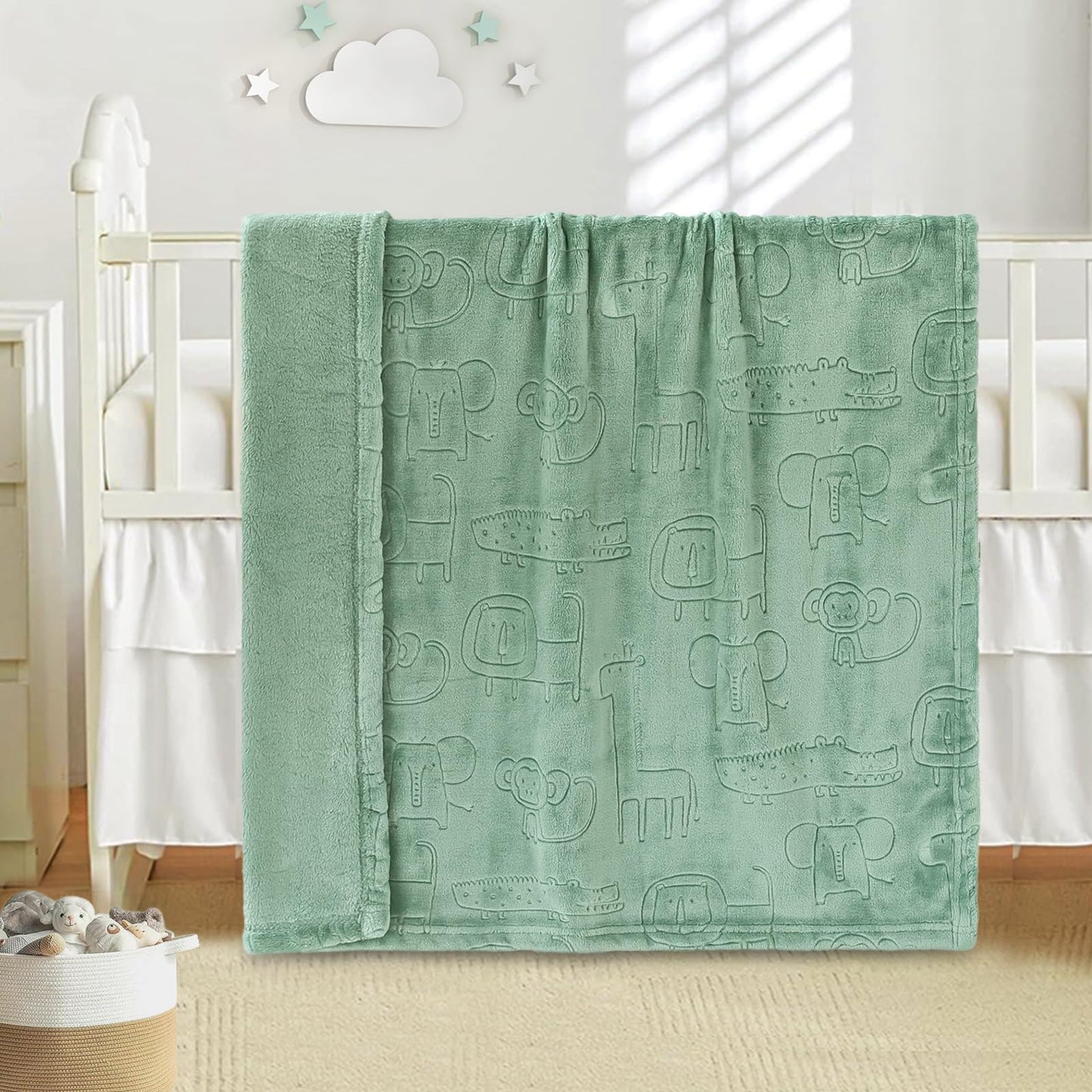 BORITAR Woodland Animal Baby Blanket for Boys Girls Ultra Soft Fleece Warm and Lightweight Blankets for Infant Toddler Newborn, 30x40 Inch, Sage Green