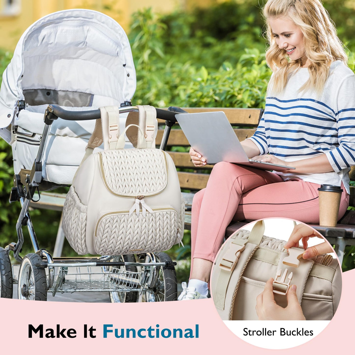 mommore Diaper Bag Small Diaper Backpack Stylish Baby Travel Backpacks with Insulated Pockets, Changing Pad, Stroller Straps