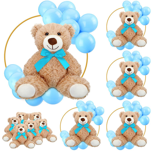 6 Sets Bear Baby Shower Table Centerpieces Bear Stuffed Animals 12 Inch Metal Floral Hoop with Stand Balloon for Wedding Baby Shower Birthday Flowers Table Decorations(Brown)