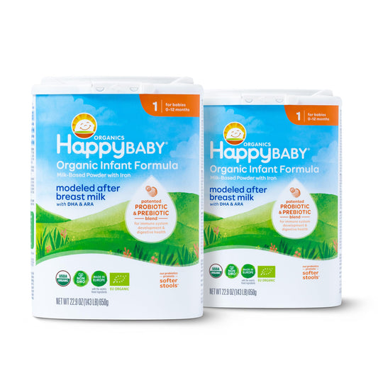 Happy Baby Organics Stage 1 Infant Formula, 0-12 Months, Milk Based Organic Baby Formula Powder with Iron, Probiotics & Prebiotics for Immune & Digestive Support, 22.9 Ounce (Pack of 1)