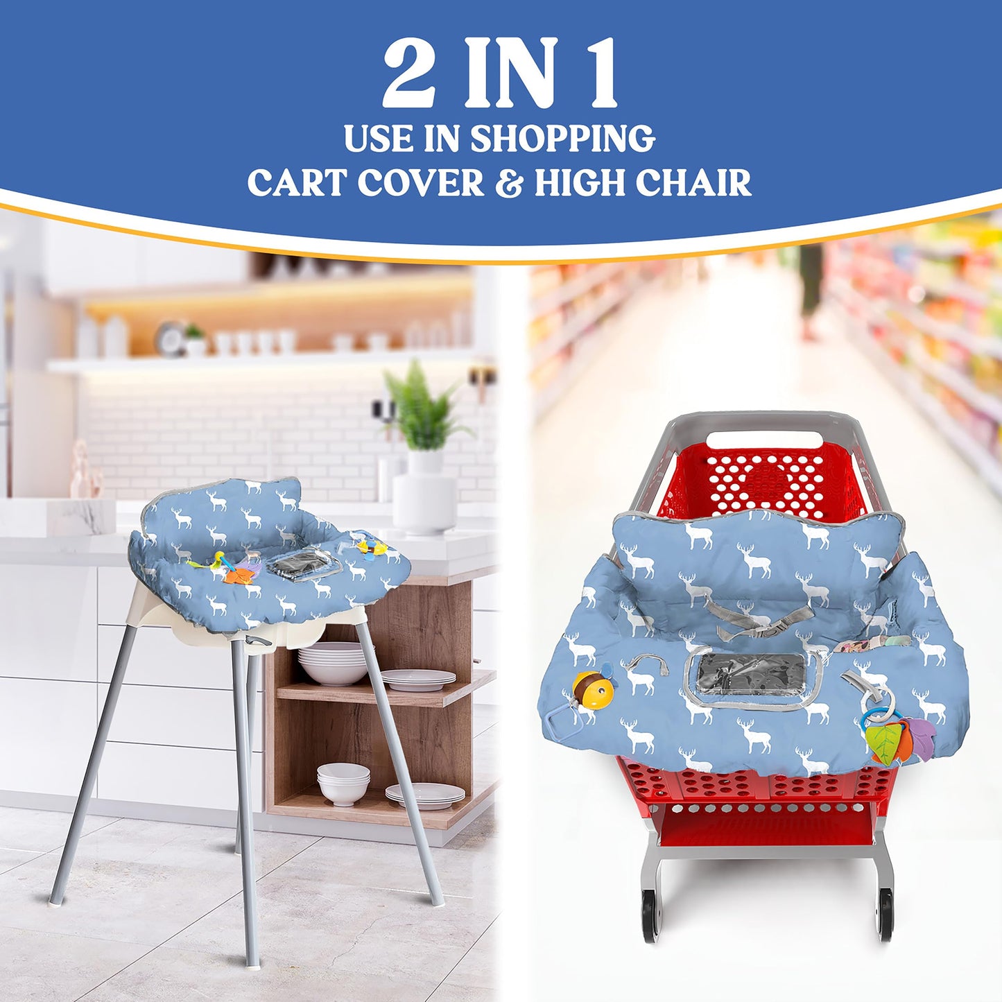 Shopping Cart Cover for Baby PILLANI, High Chair Cover for Restaurant Seat, Grocery Cart Cover for Baby Girl and Boy, Cotton Buggy Covers for Babies, Toddler Shopping Cart Cover