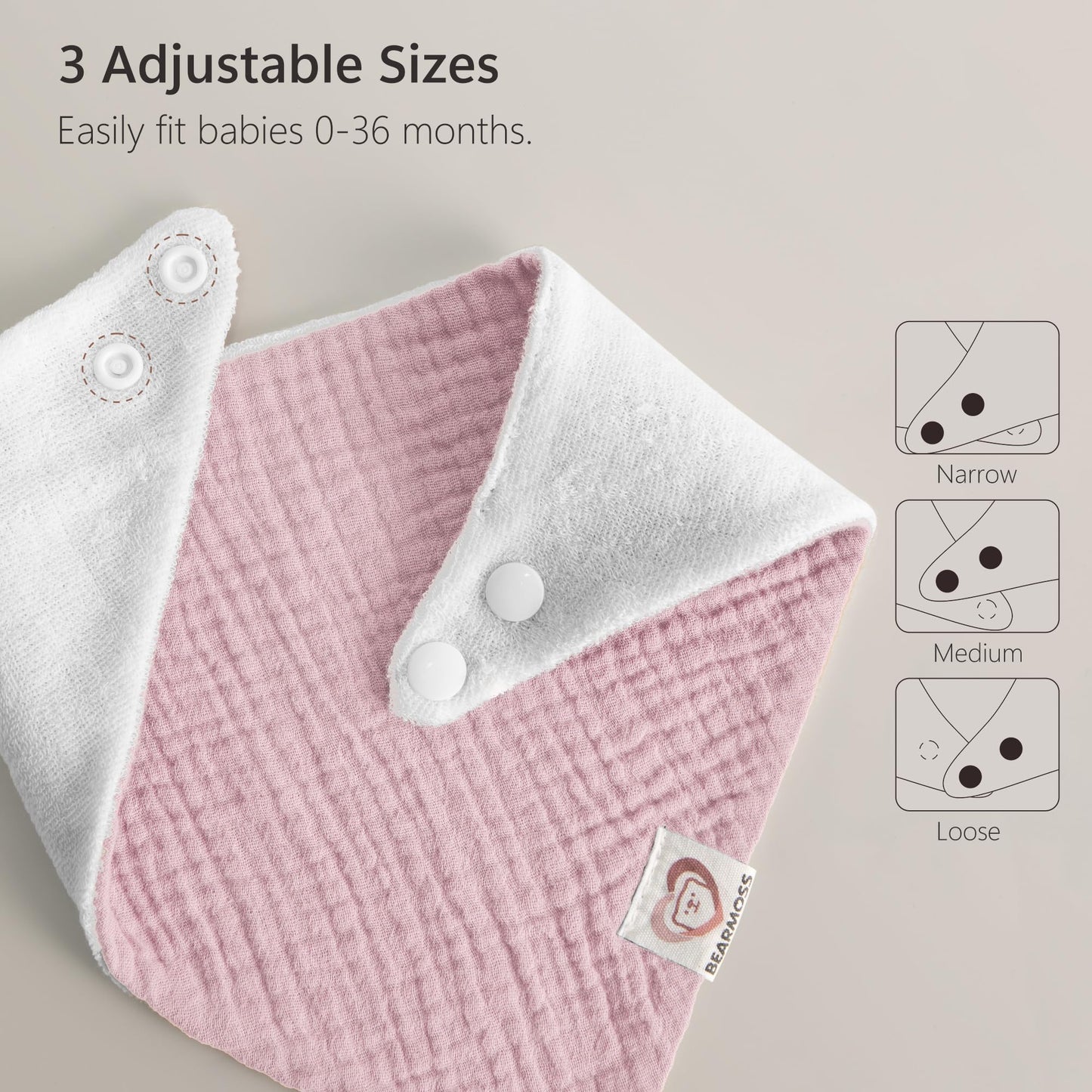 Bearmoss Muslin Baby Bibs 8 Pack Soft Bandana Bibs for Drooling & Teething, Absorbent Burp Cloths with Adjustable Snaps