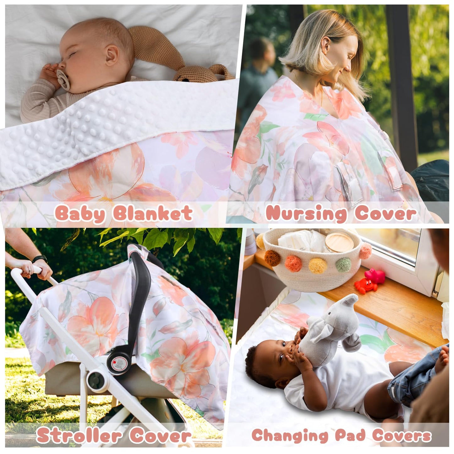 Car Seat Cover Baby, Infant Car Seat Canopy Covers for Newborn Girls Boys, Soft Breathable Mink Carseat Covers Stretchy Multi-Use Nursing Cover for Stroller Baby Car Seat, Purple Flroal